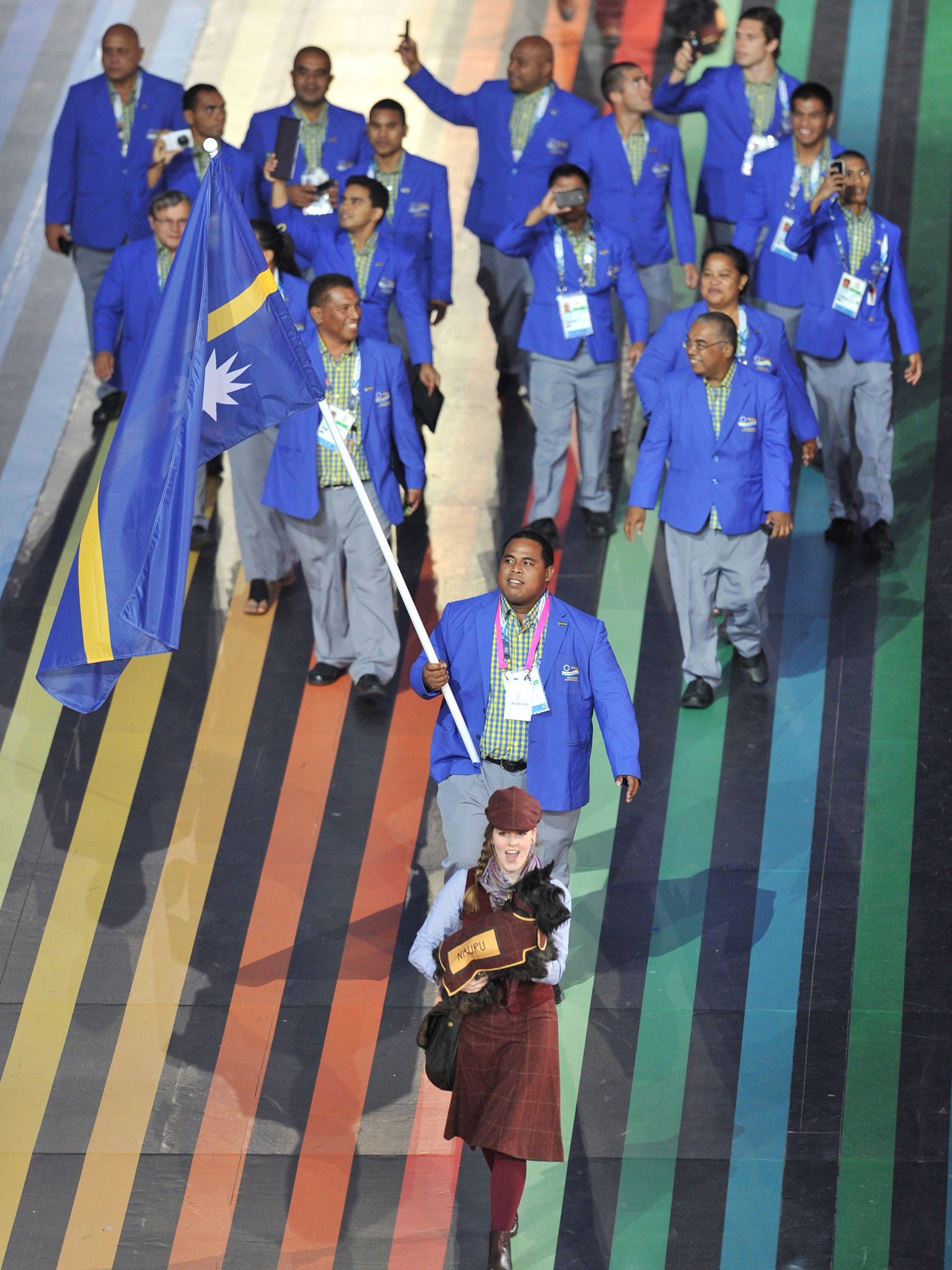 The team from Nauru enter the stadium during the Commonwealth Games’ opening ceremony in Glasgow on Wednesday evening