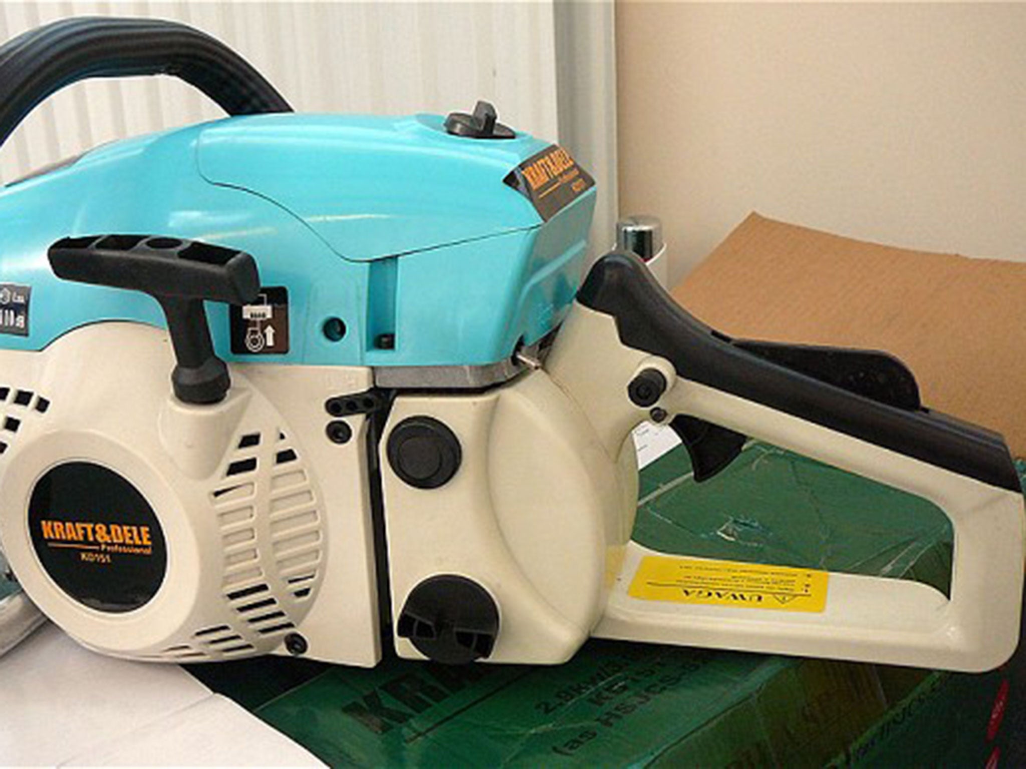 One of the faulty chainsaws discovered during trading standard's seizure