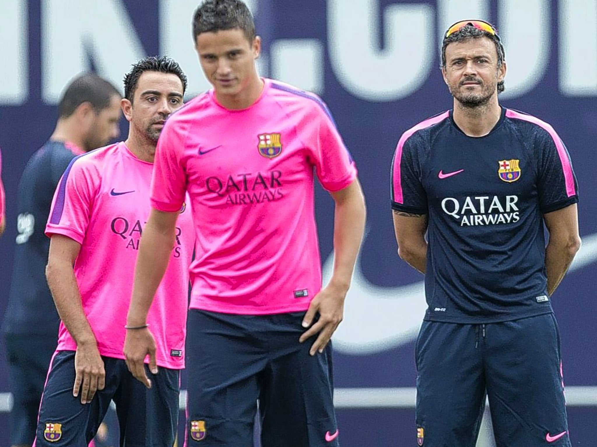 The Barcelona squad are put through their paces at St Georges Park in Burton