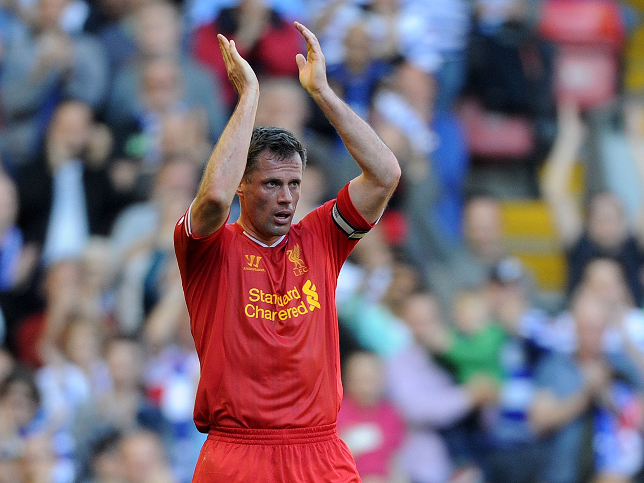 Jamie Carragher after his final Liverpool appearance