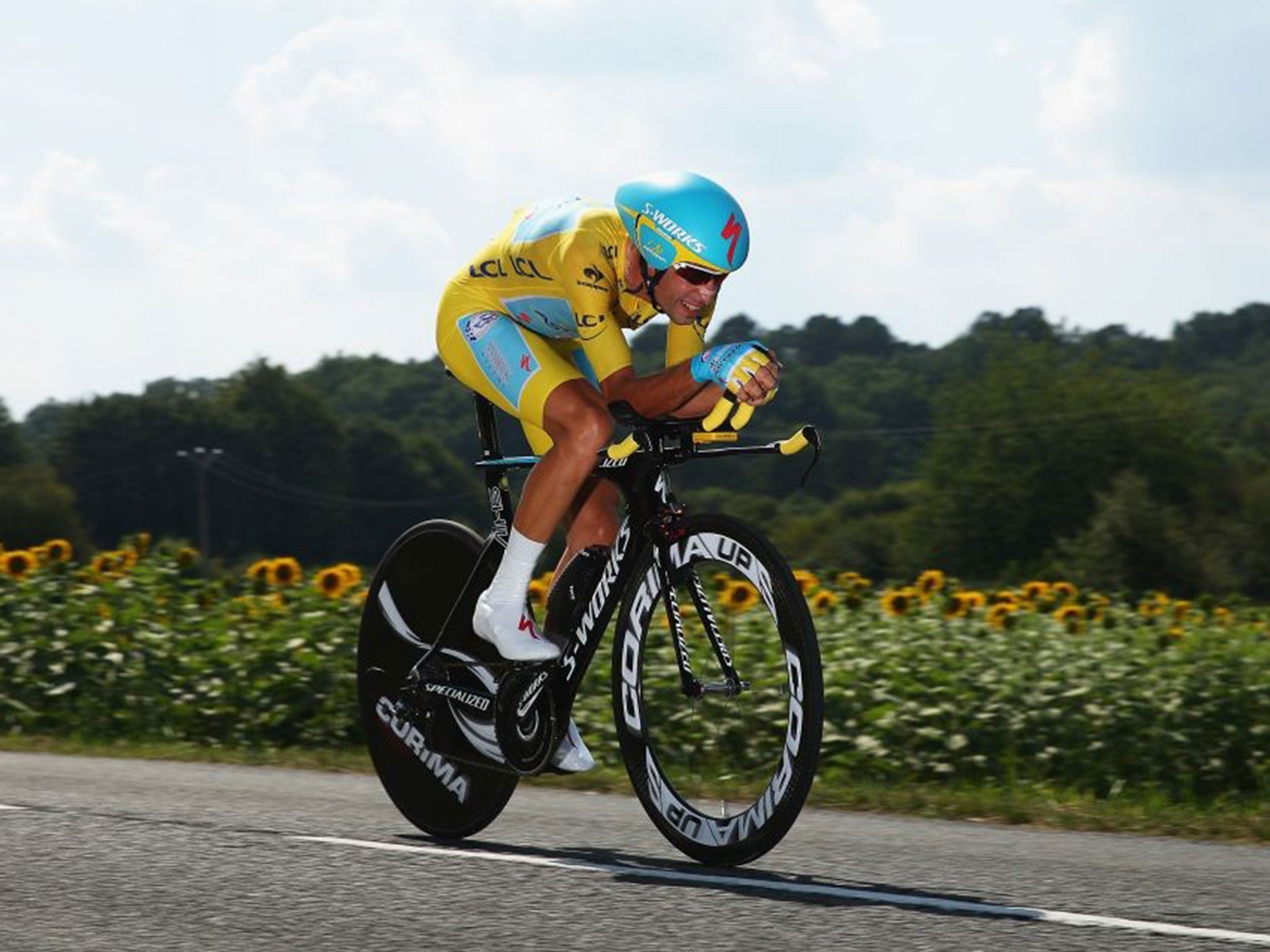 Pedal power: Vincenzo Nibali heads for fourth place in yesterday’s time trial