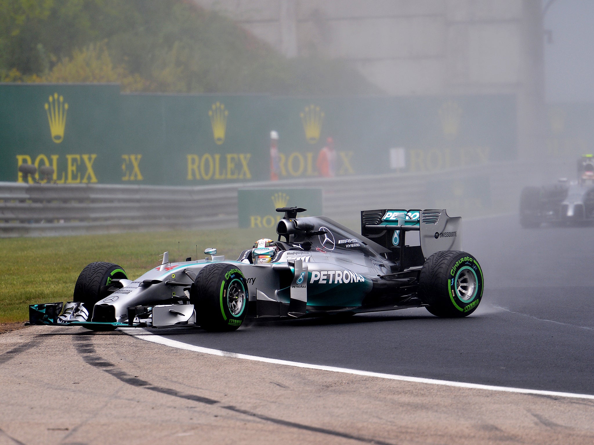 Lewis Hamilton spins during the Hungarian Grand Prix