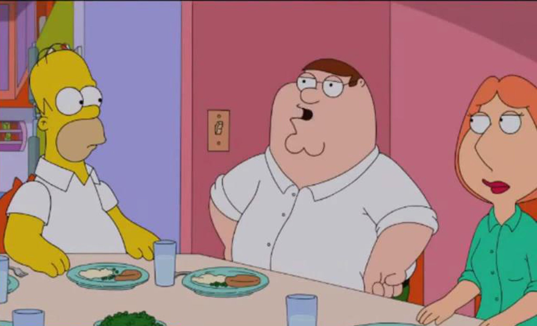 Peter Griffin holds forth in The Simpsons Family Guy crossover episode