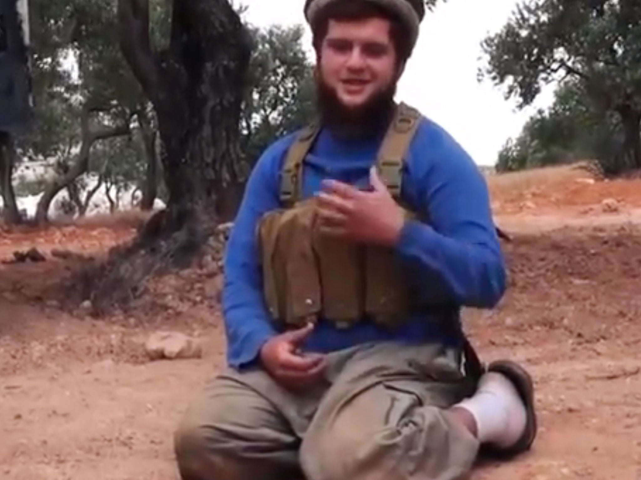 A screenshot from the video provided by the Manara al-Bayda, the media arm of the al-Qaida-linked Nusra Front, shows American suicide attacker Moner Mohammad Abu-Salha, who was known among rebels as Hurayra al-Amriki