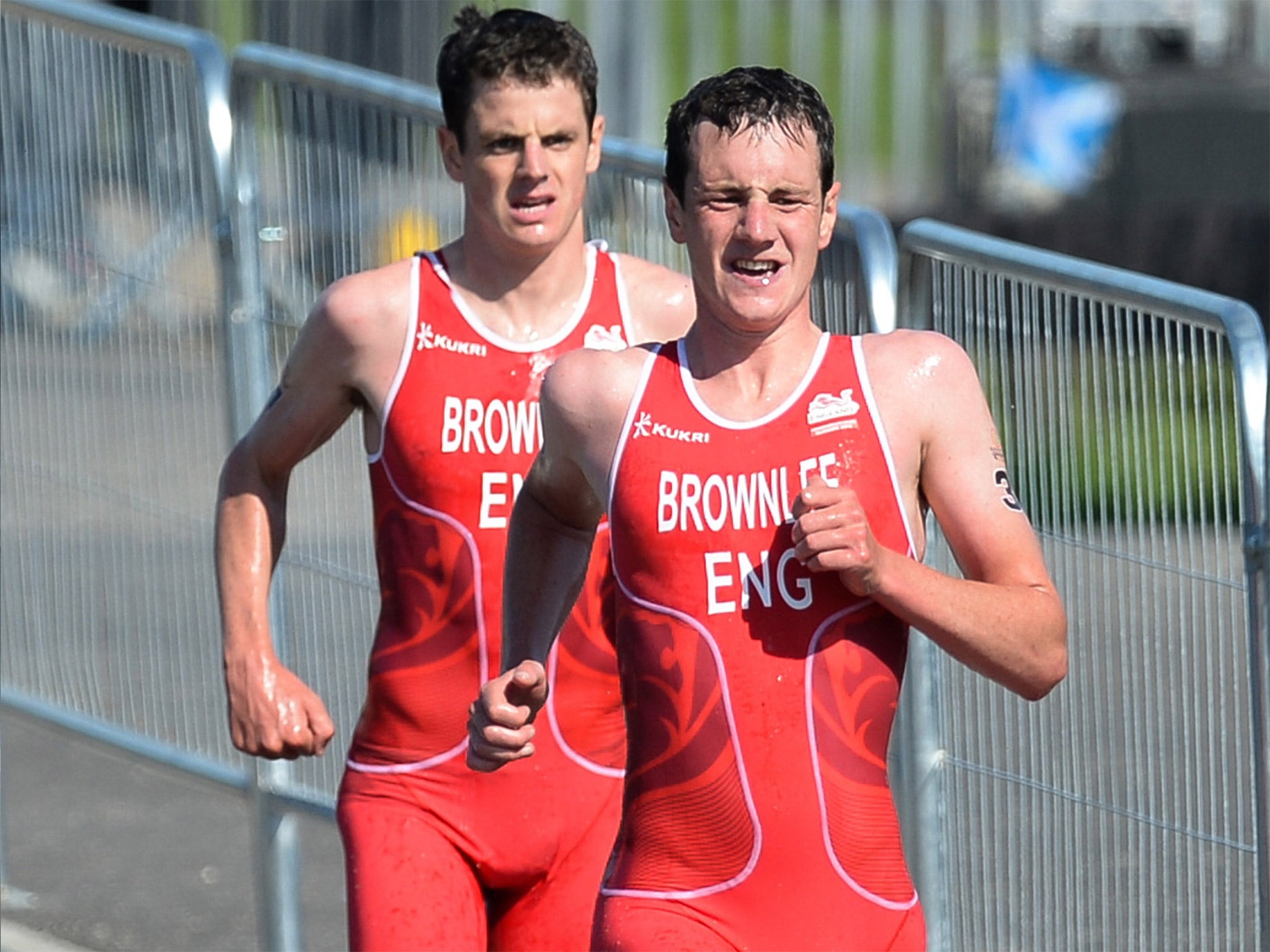 Alistair and Jonathan Brownlee on their way to winning medals in the mens triathlon