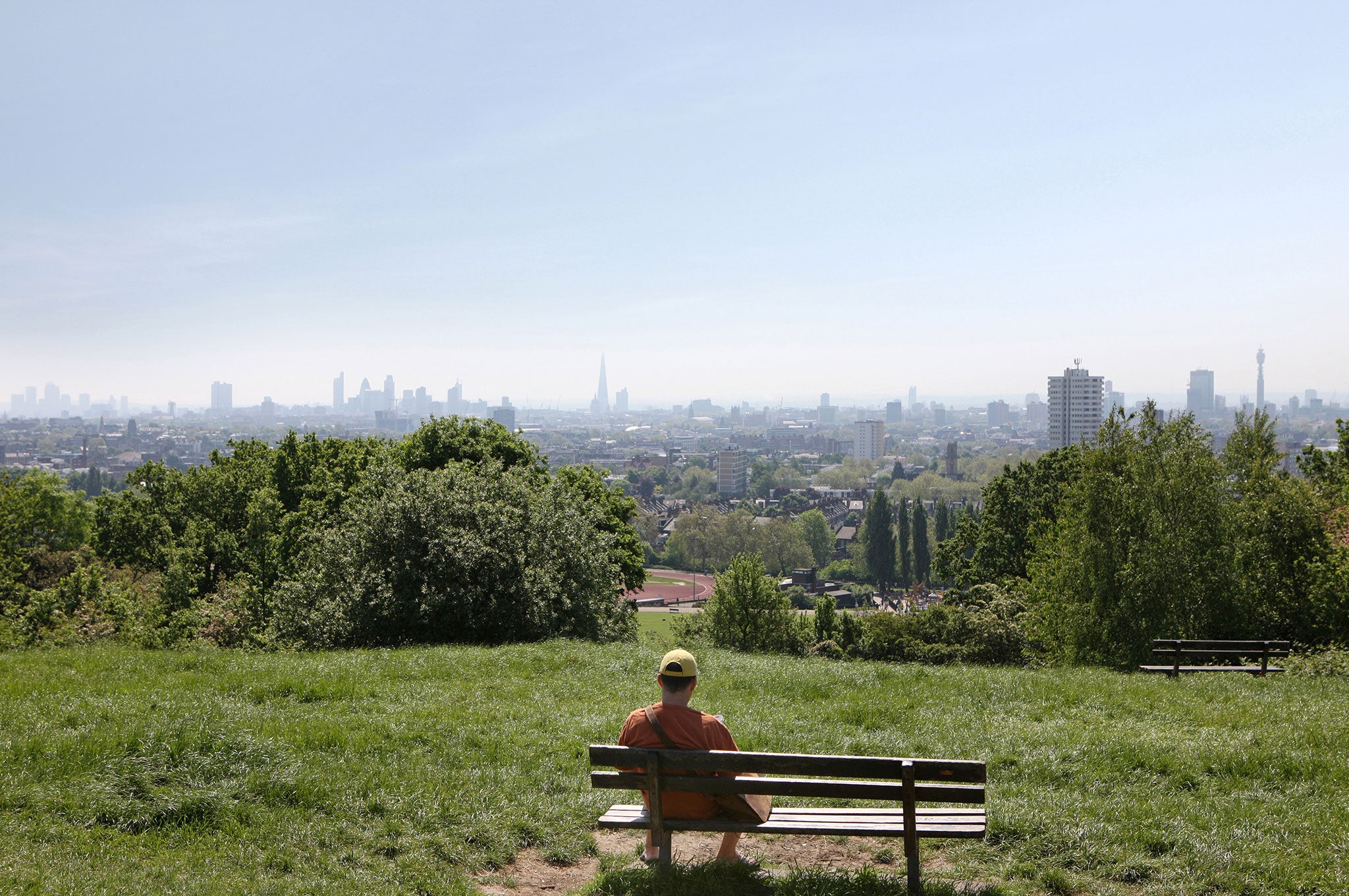 "Up along the side of Hampstead Heath, green foliage on one side and higgledy houses on the other"