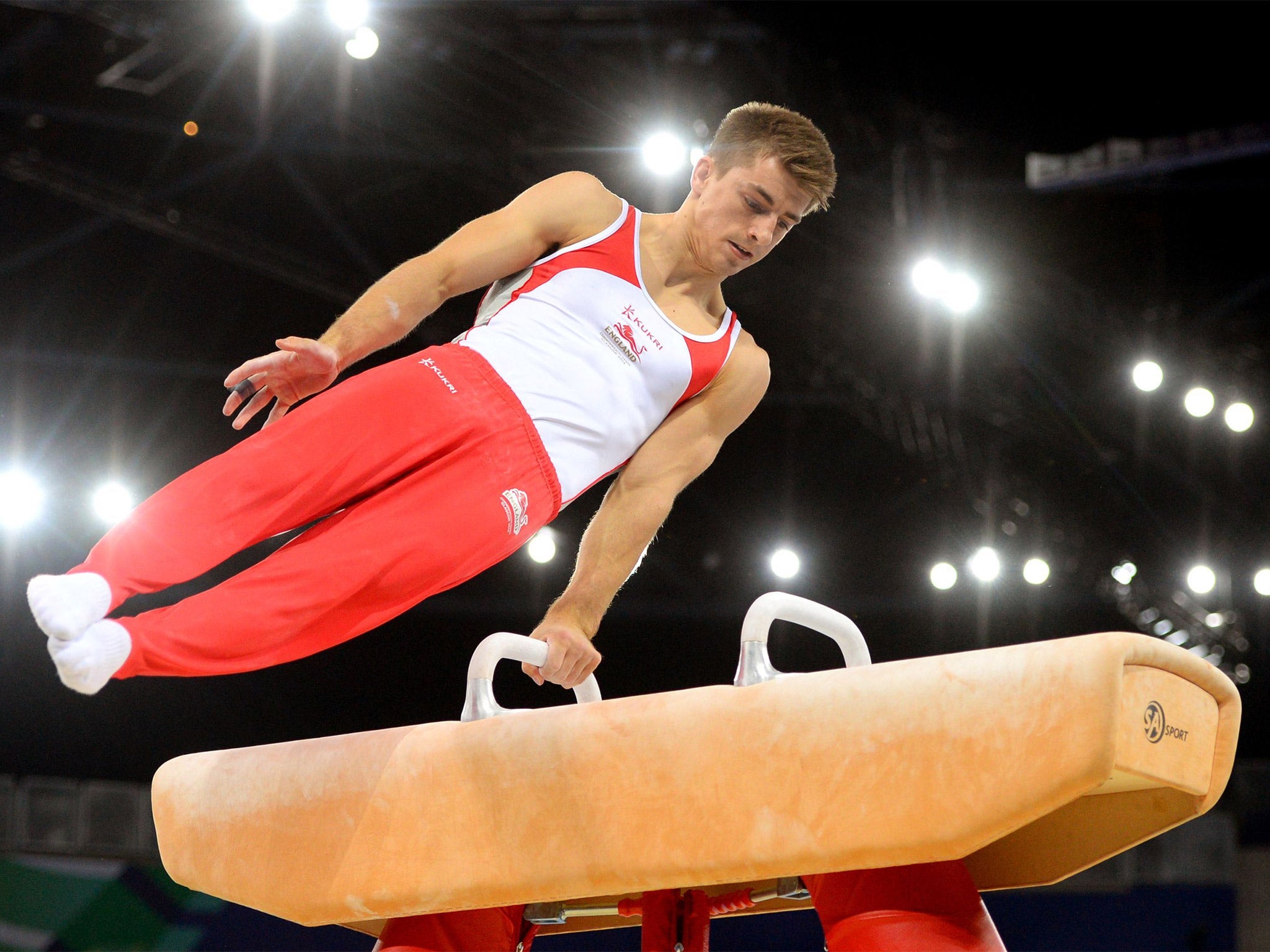 Max Whitlock competes on the pommel horse