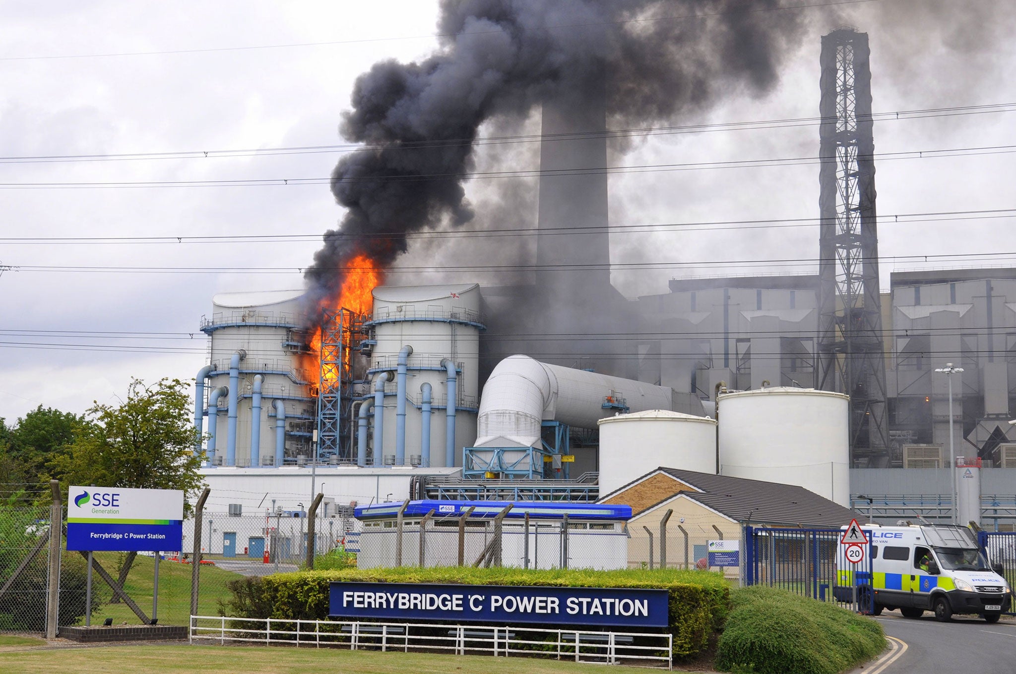 Ten fire crews are tackling a blaze at Ferrybridge power station near Castleford.