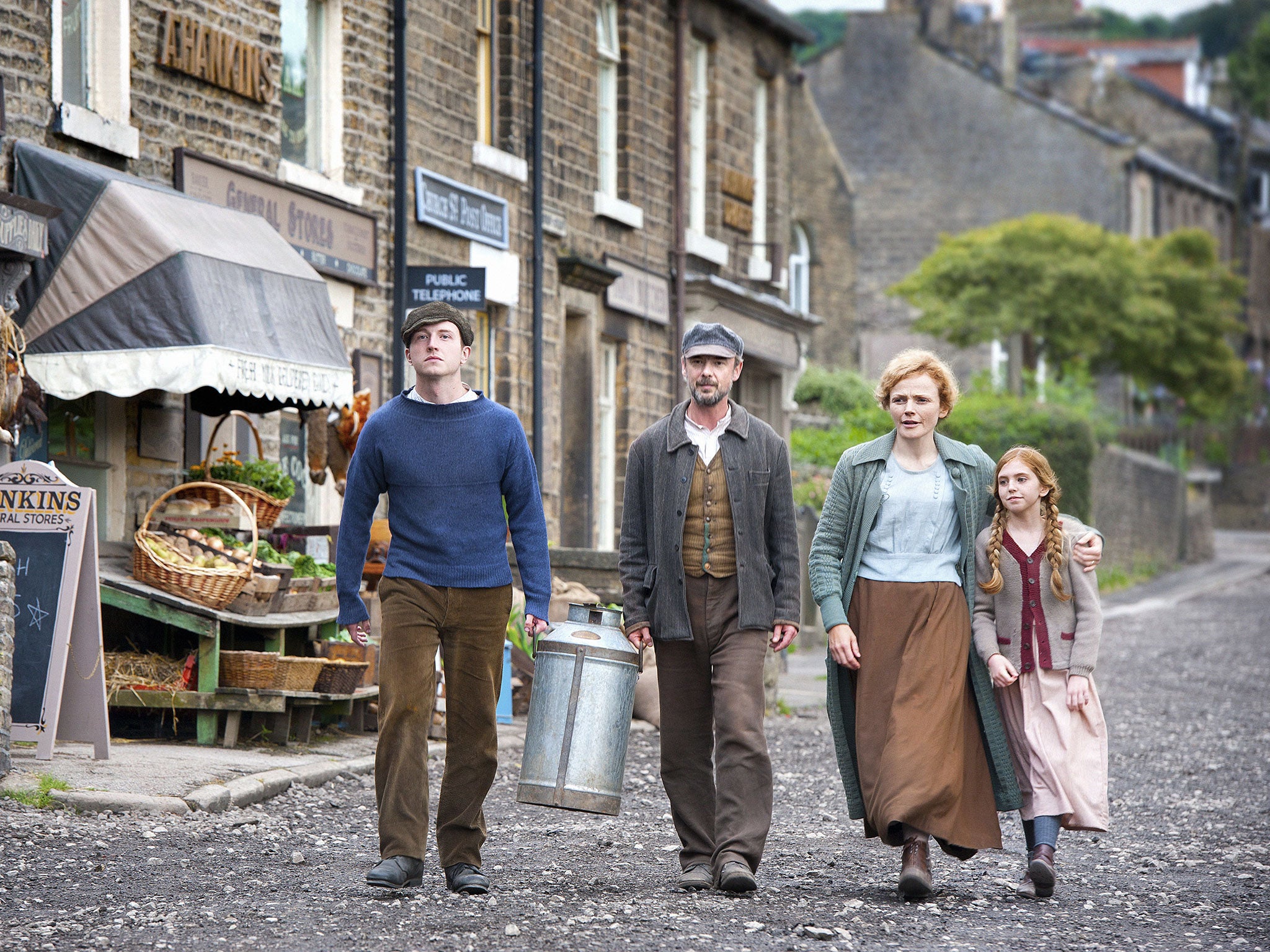 Meet the Middletons: (from left to right) Bert Middleton (Tom Varey); John (John Simm); Grace (Maxine Peake); Mary (Chloe Rowley)