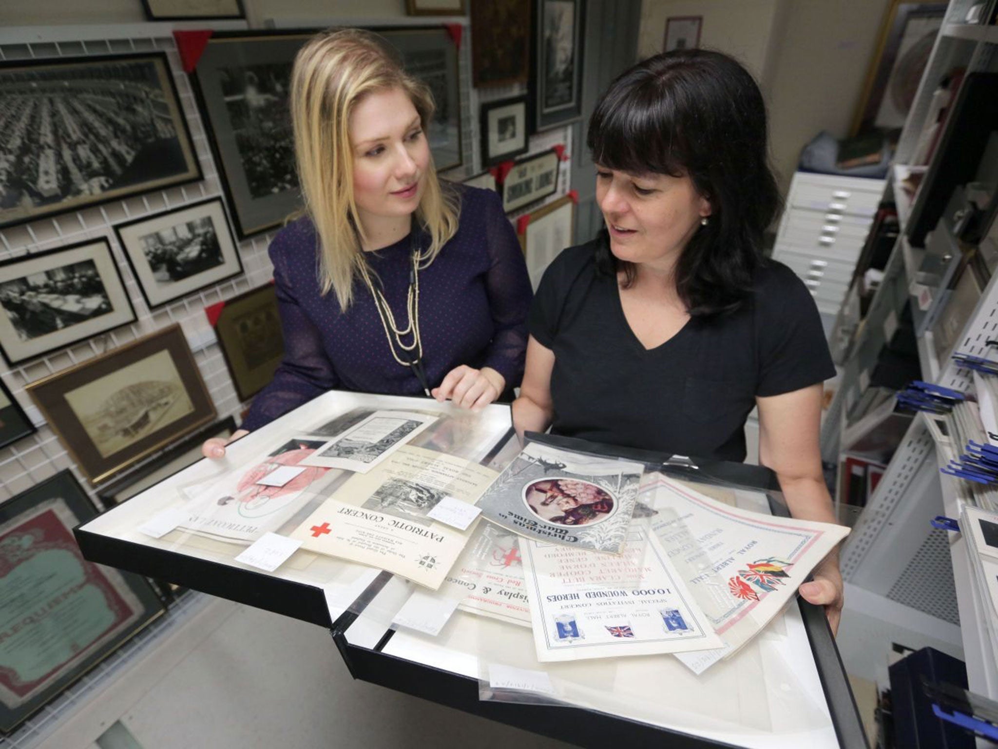 Archivists Liz Harper (left) and Suzanne Keyte