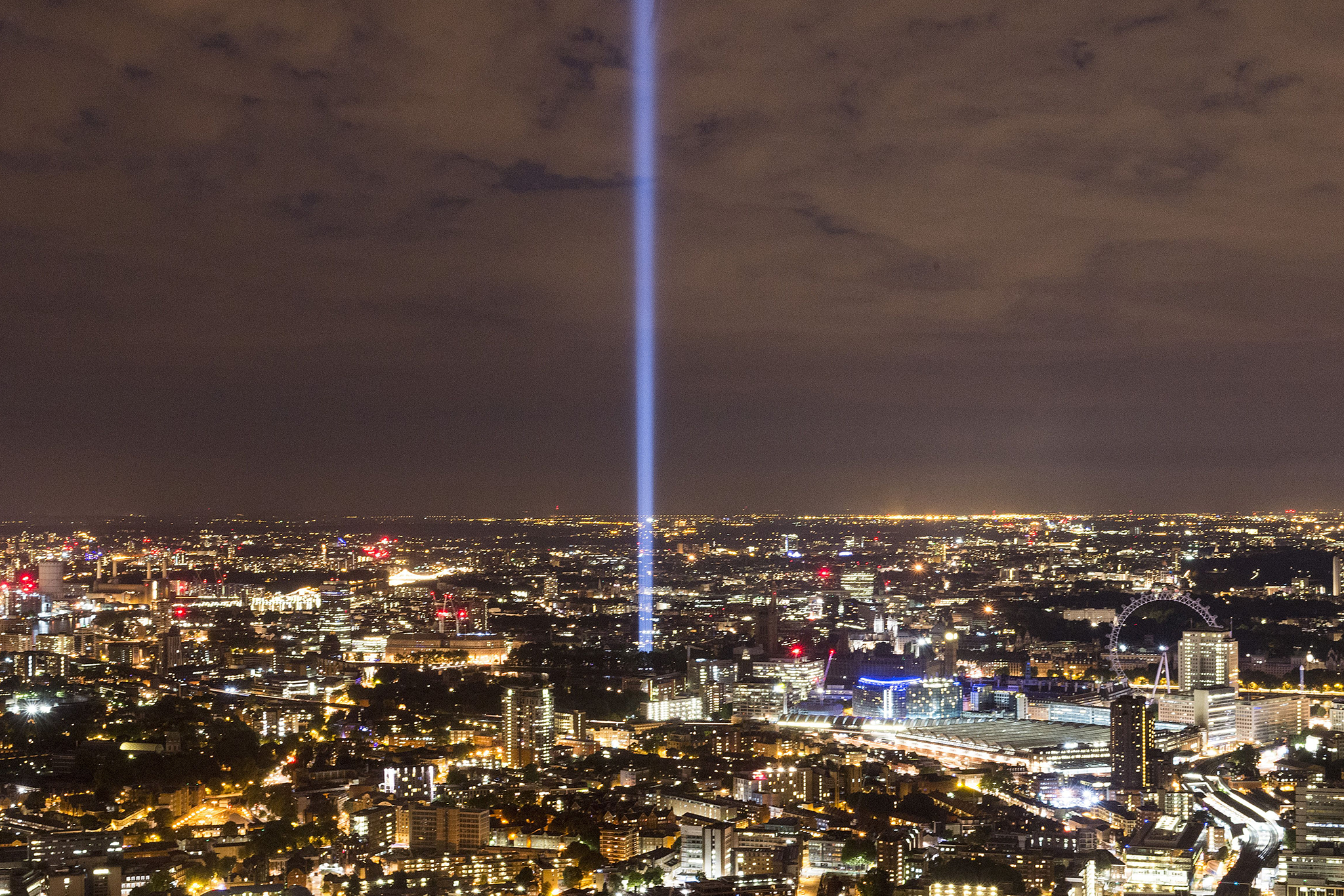 The Lights Out London art installation seen from The View From The Shard, marking the centenary of the World War I centenary