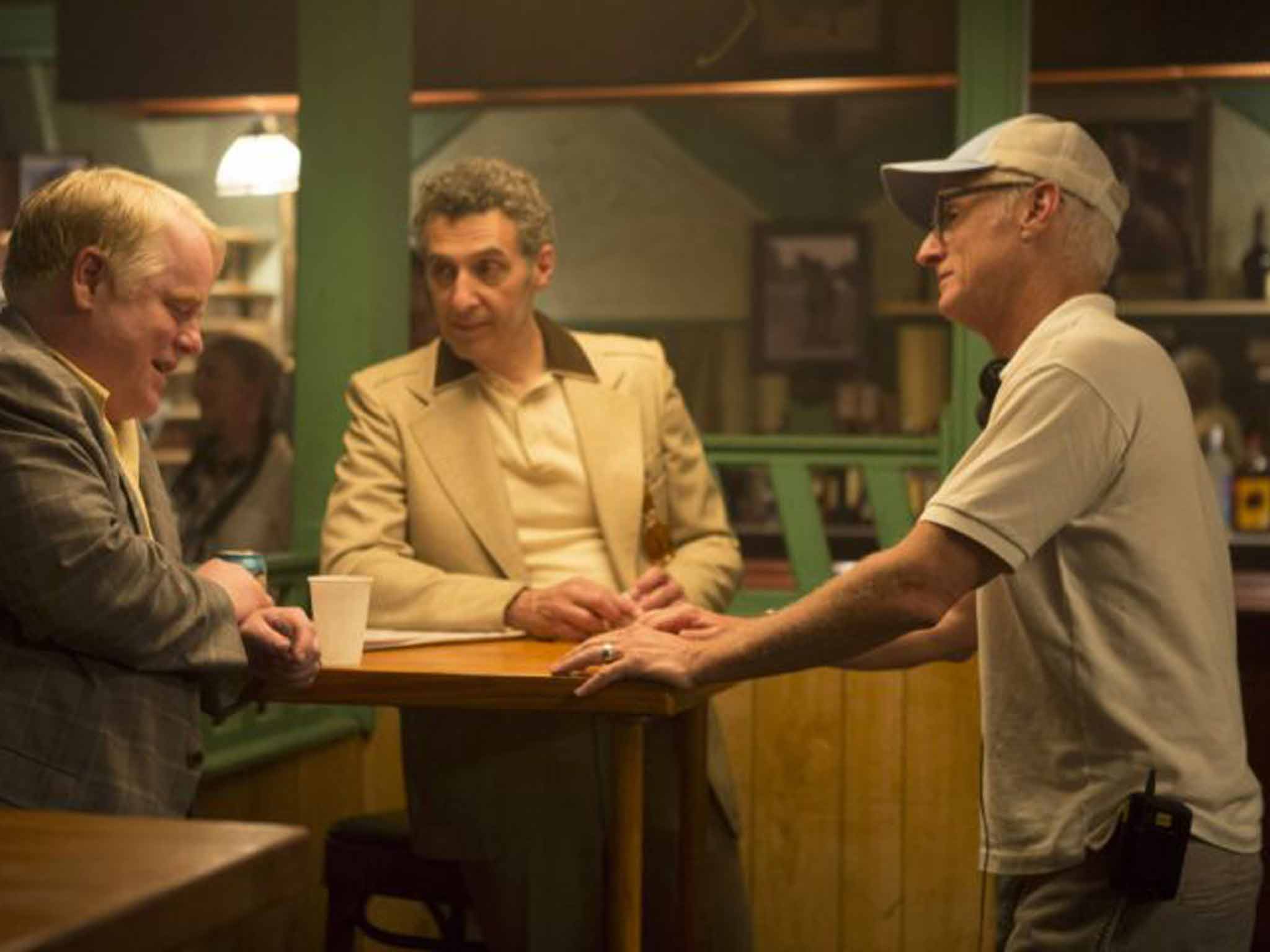 John Slattery on the set of 'God's Pocket' with the late Philip Seymour Hoffman and John Turturro