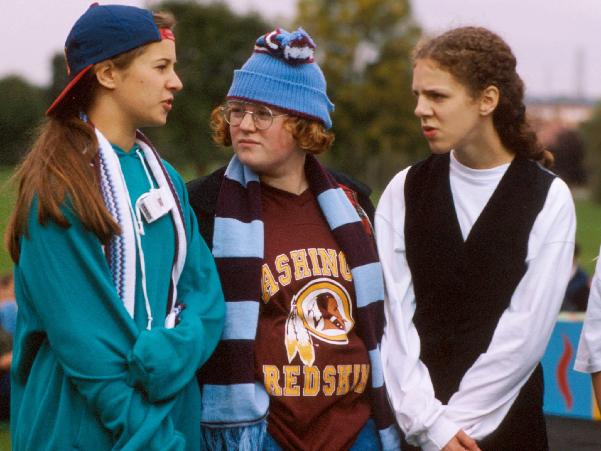 Martinez aged 14, far right, playing Rachel in Grange Hill