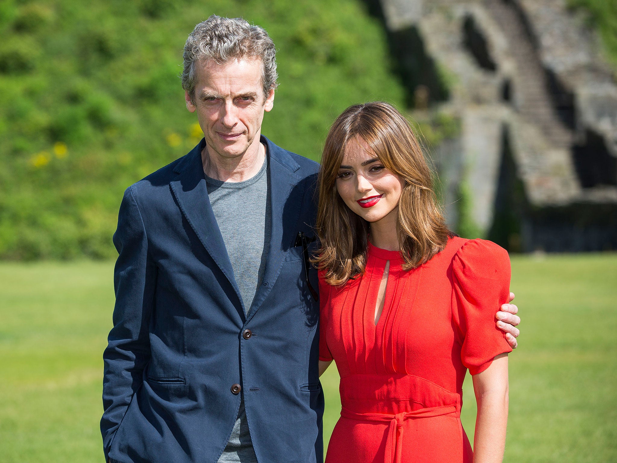 Peter Capaldi and Jenna Coleman at the Doctor Who series 8 premiere in Cardiff