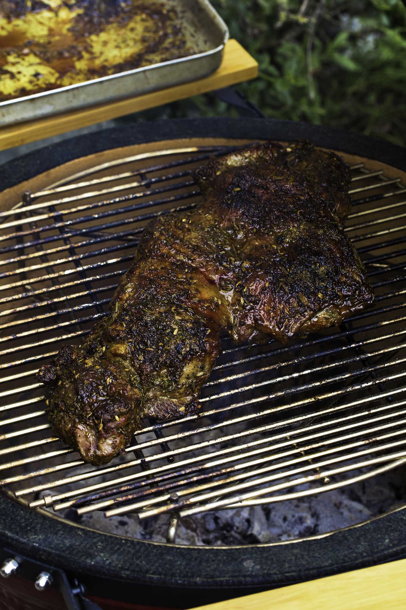 Barbecued leg of lamb