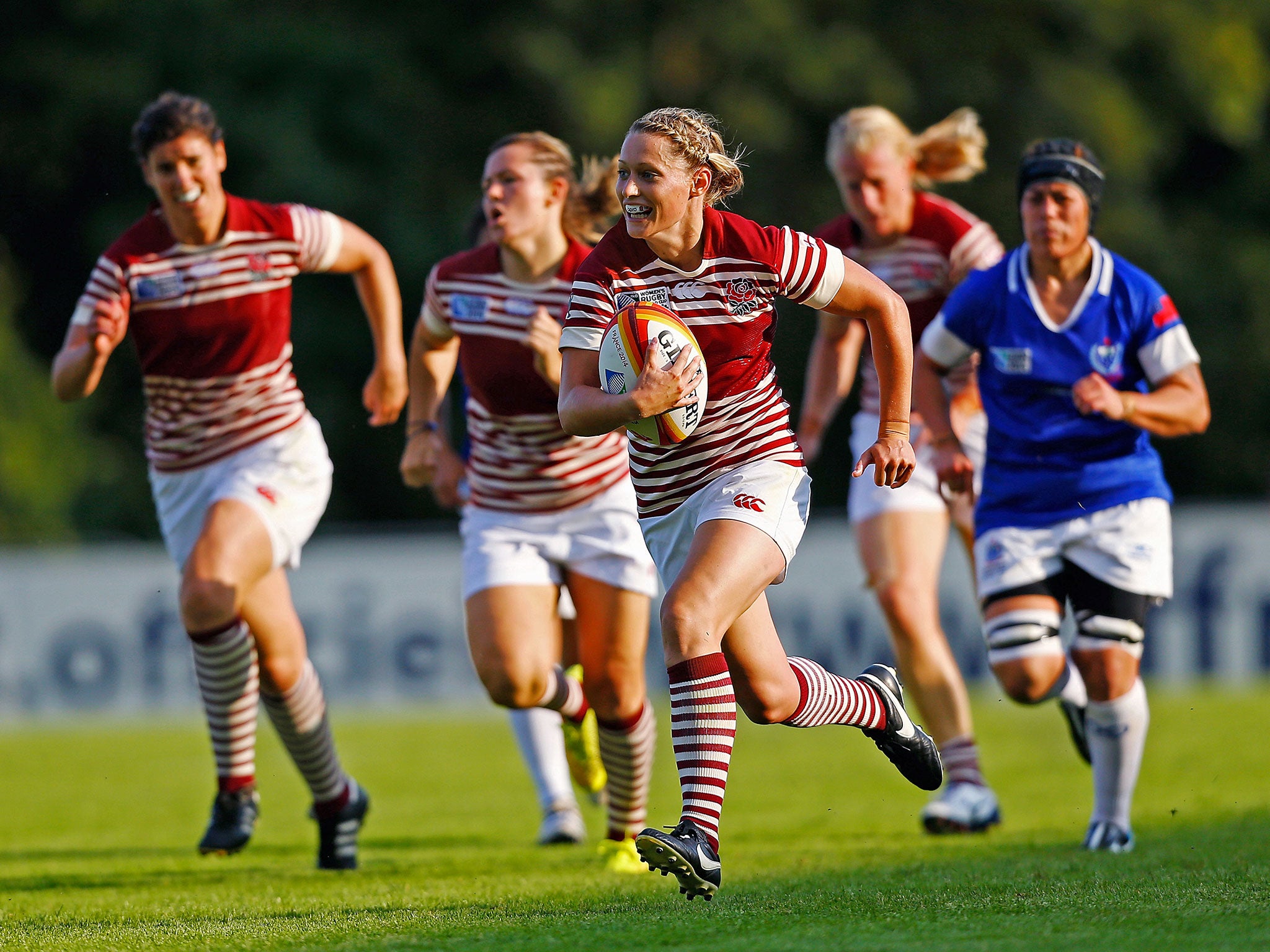 Natasha Hunt, who scored two tries in England’s 65-3 win over Samoa, is back in the starting XV to face Canada