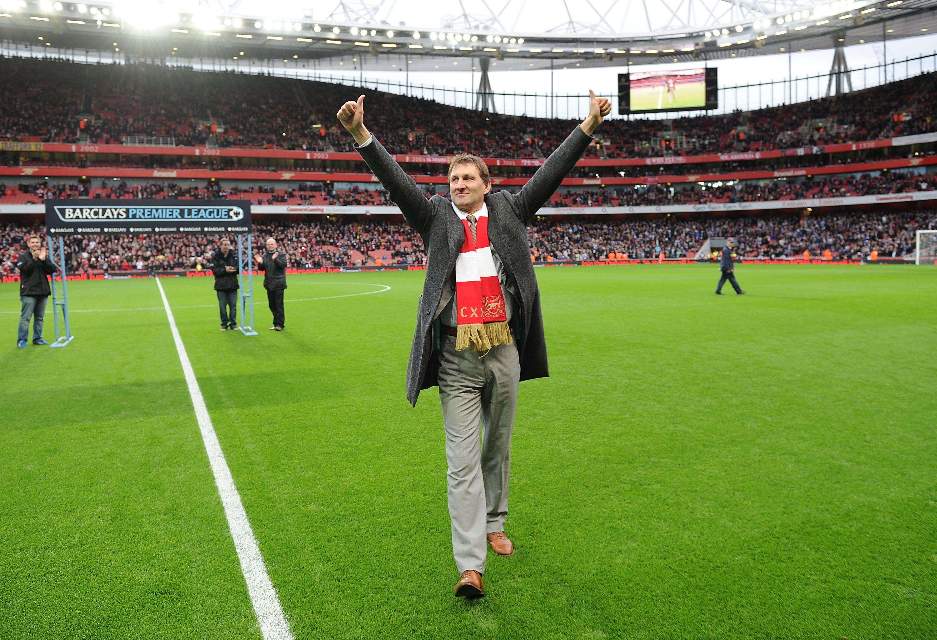 Arsenal legend Tony Adams is presented to the Emirates faithful last season