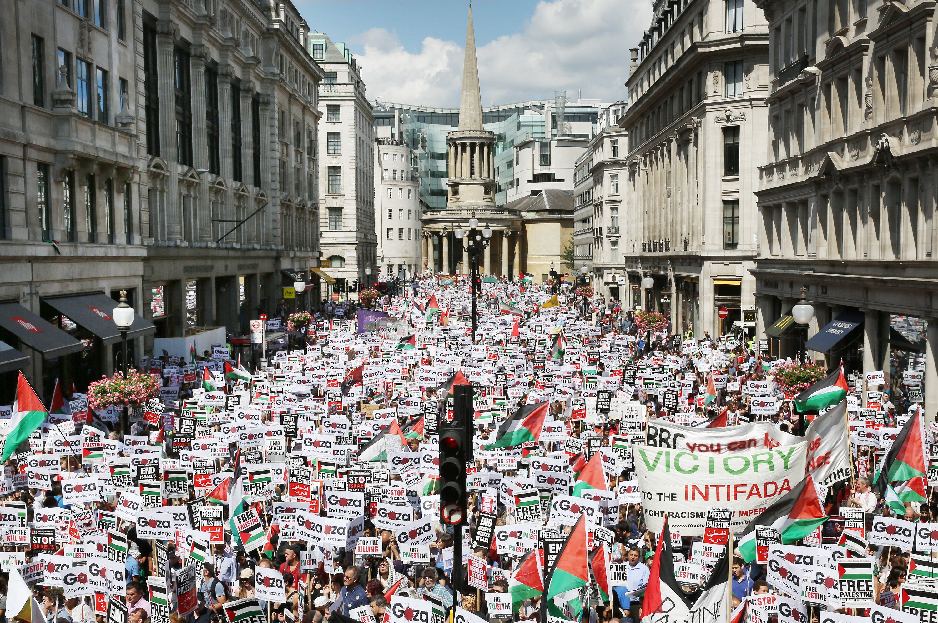 Protesters march down Regent Street on 9 August