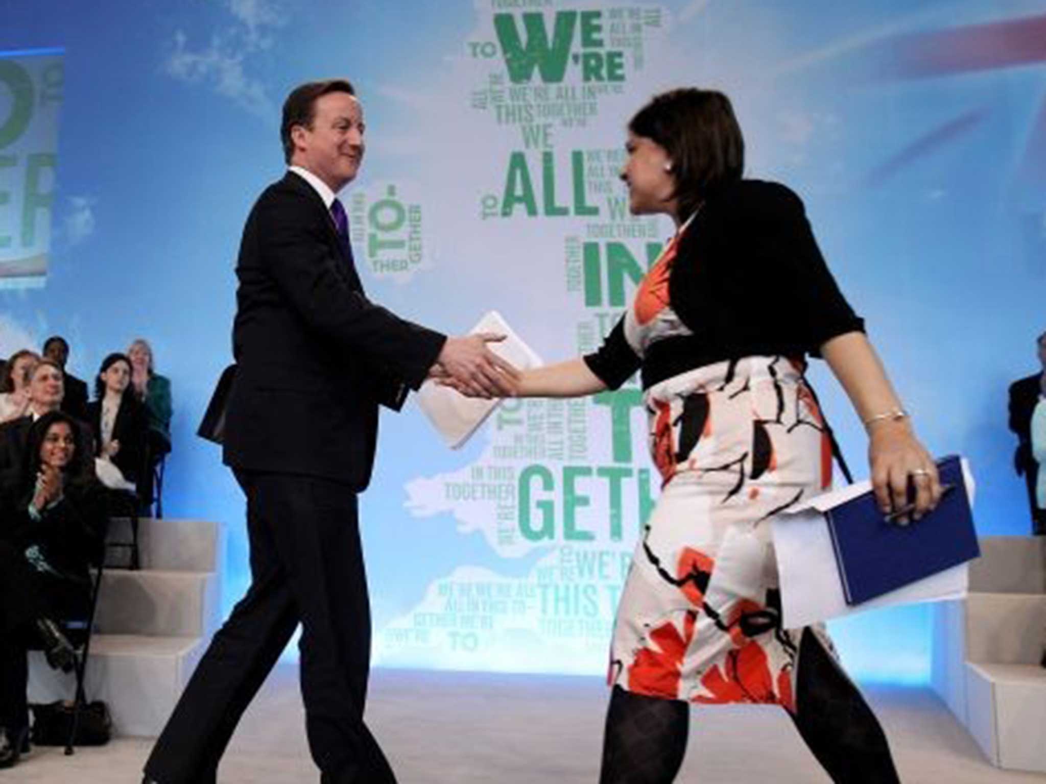 Baroness Warsi with David Cameron