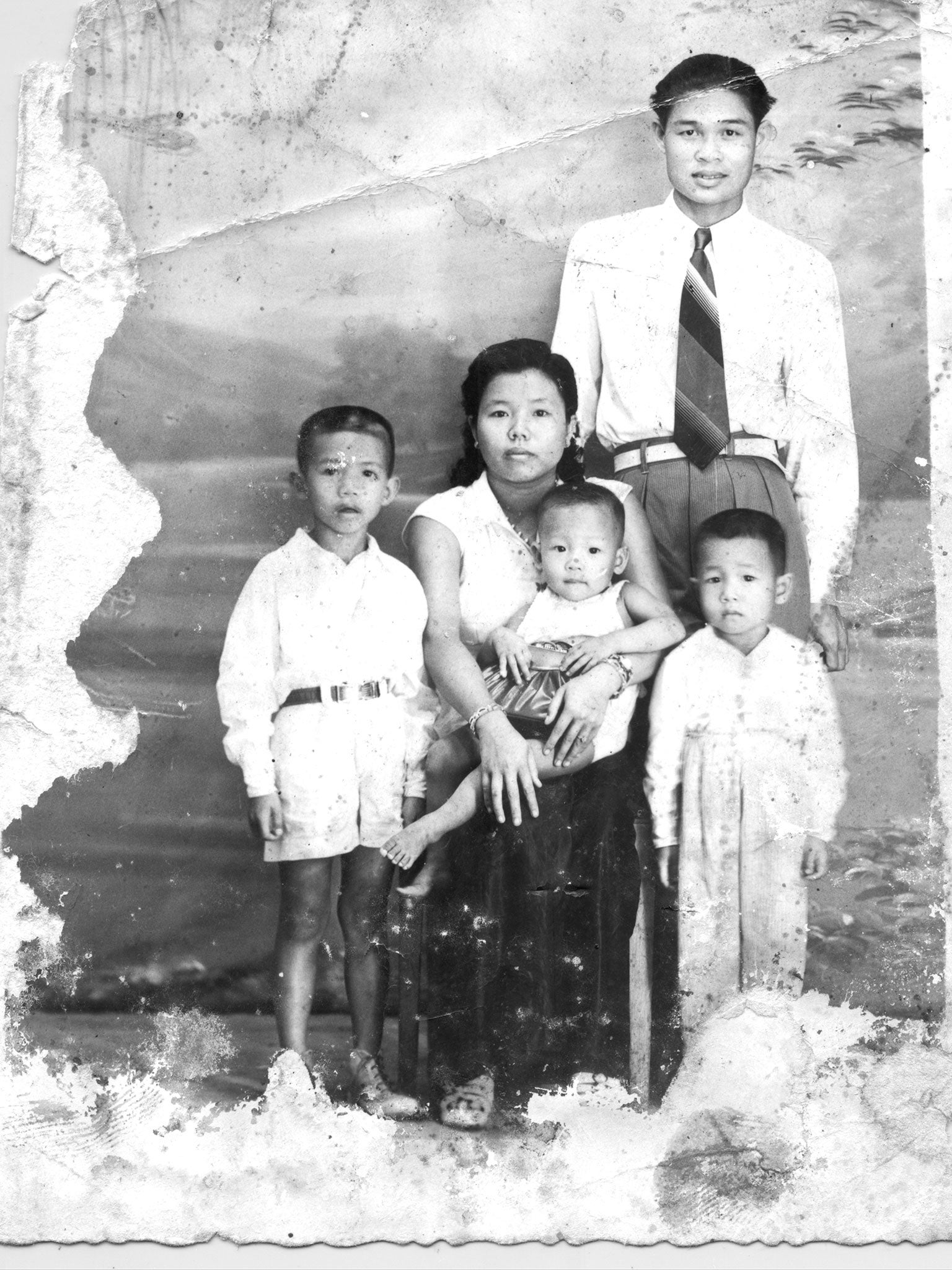 Poch Younly with wife Som Seng Eath and children in 1955