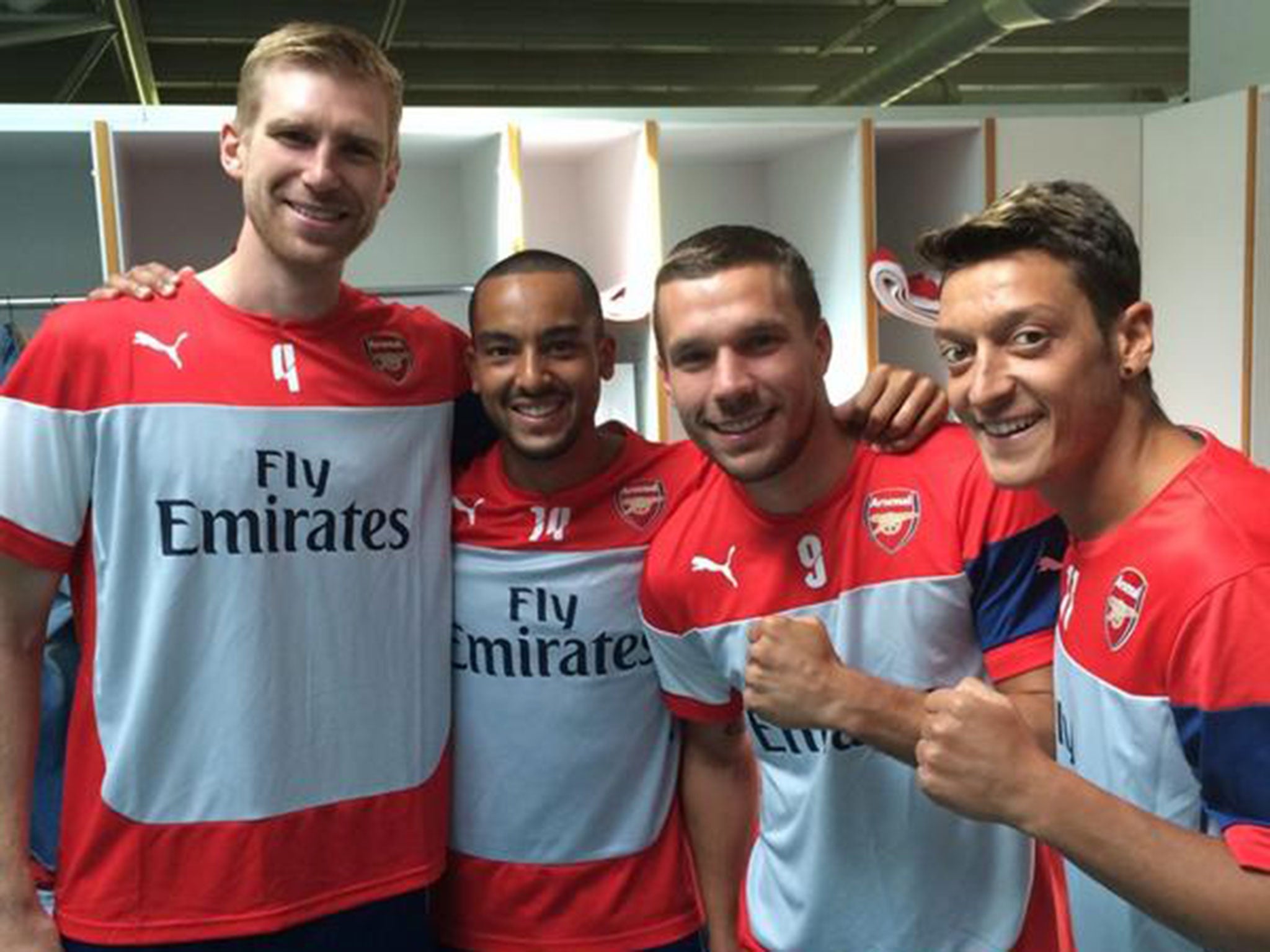 Theo Walcott posted a picture alongside the returning German World Cup winners Per Mertesacker, Lukas Podolski and Mesut Ozil