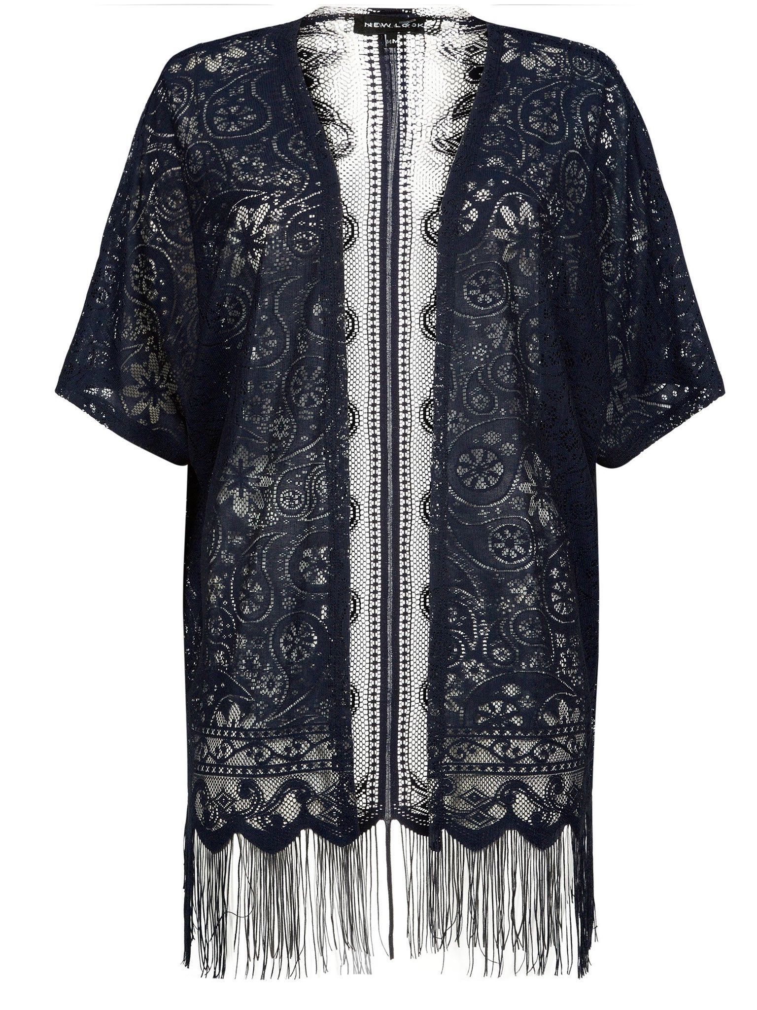 Navy lace hem kimono, £17.99, newlook.com