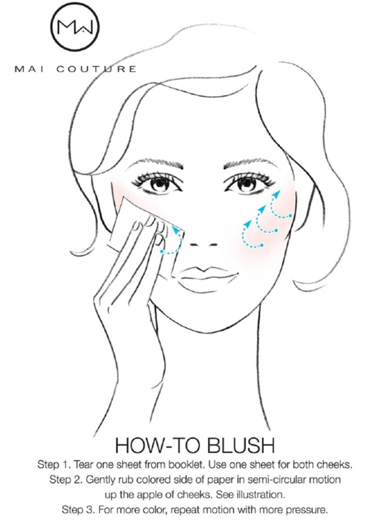 A graphic that explains how to use Mai Couture makeup