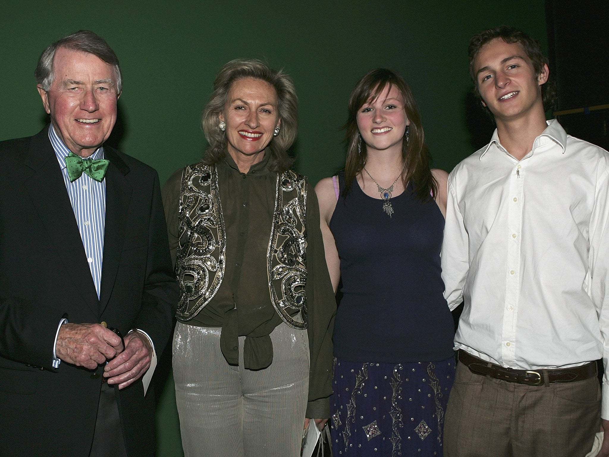 Former politician and banker Neville Wran, left, with his wife Jill and children Harriet and Hugo, at a charity event in 2005