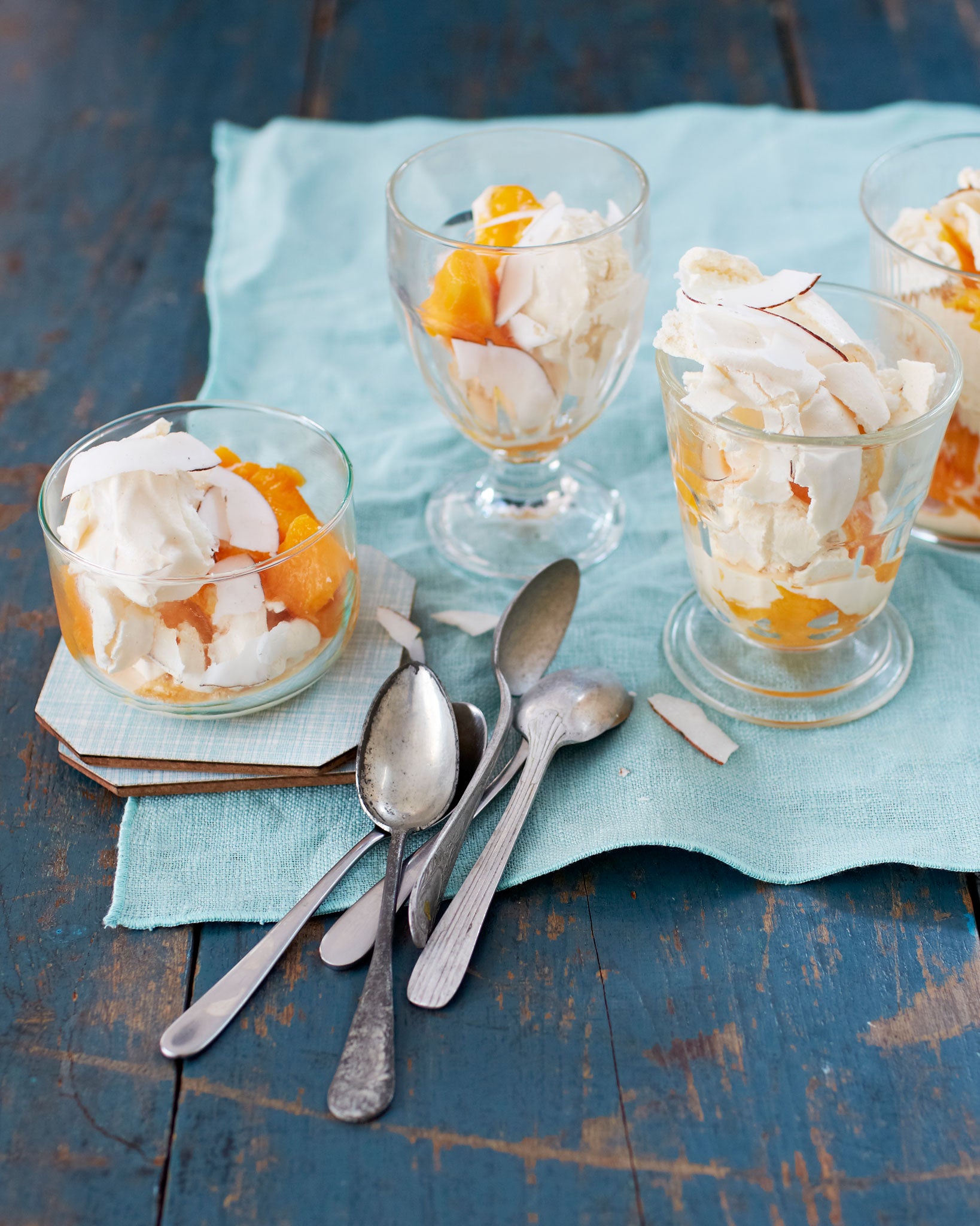 Mango and coconut meringue sundae