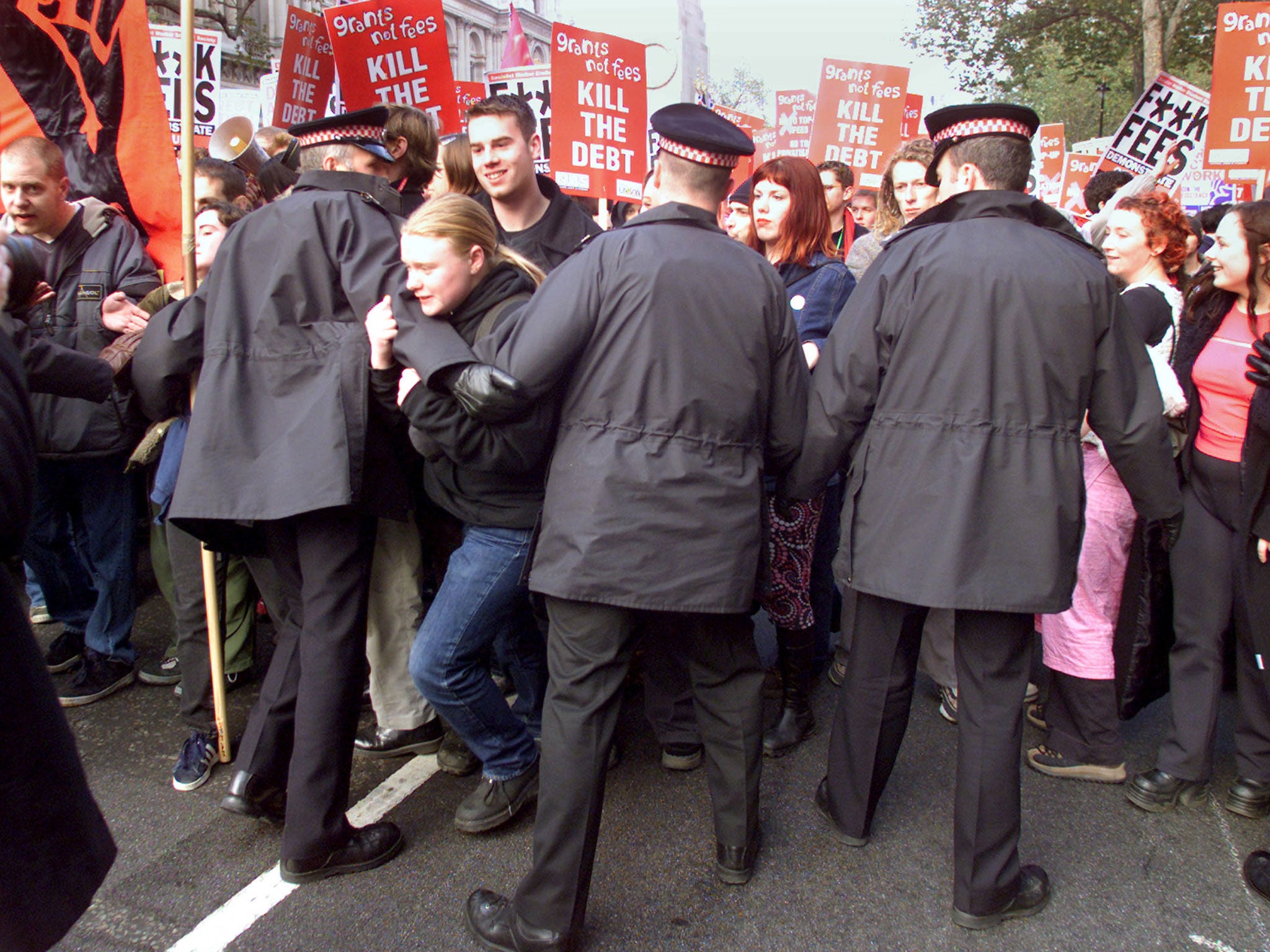 Students demonstrating about the rising costs of education fees in 2000