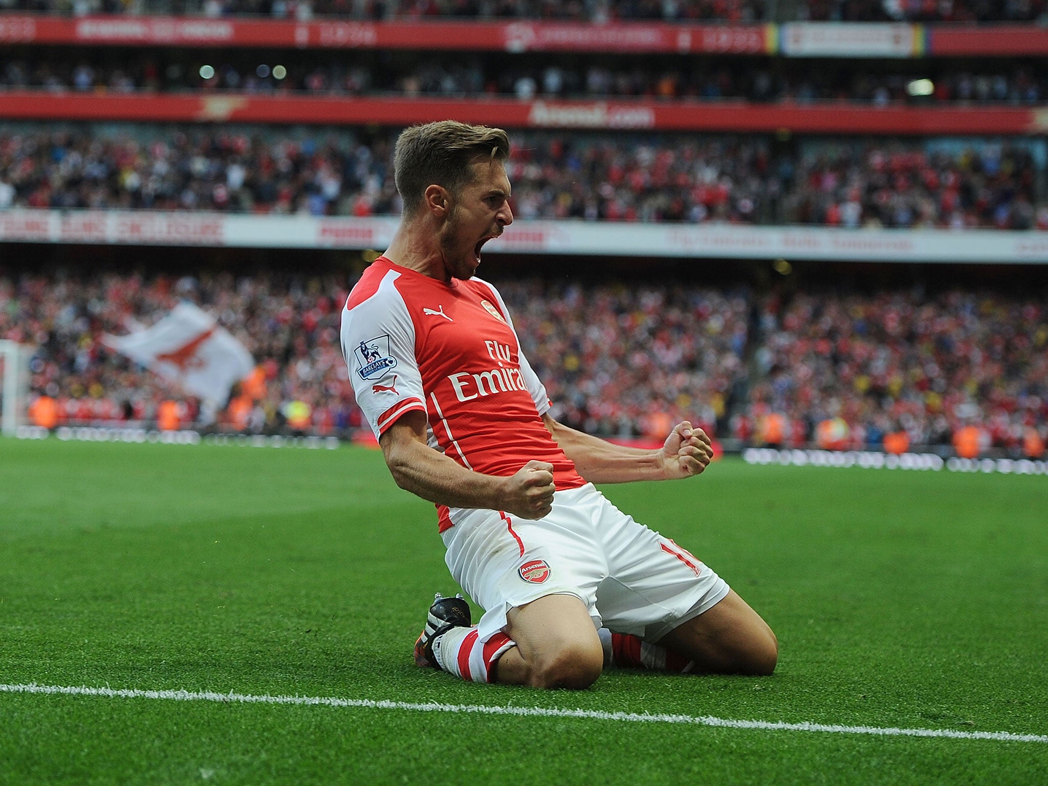 Aaron Ramsey celebrates his late winner against Crystal Palace