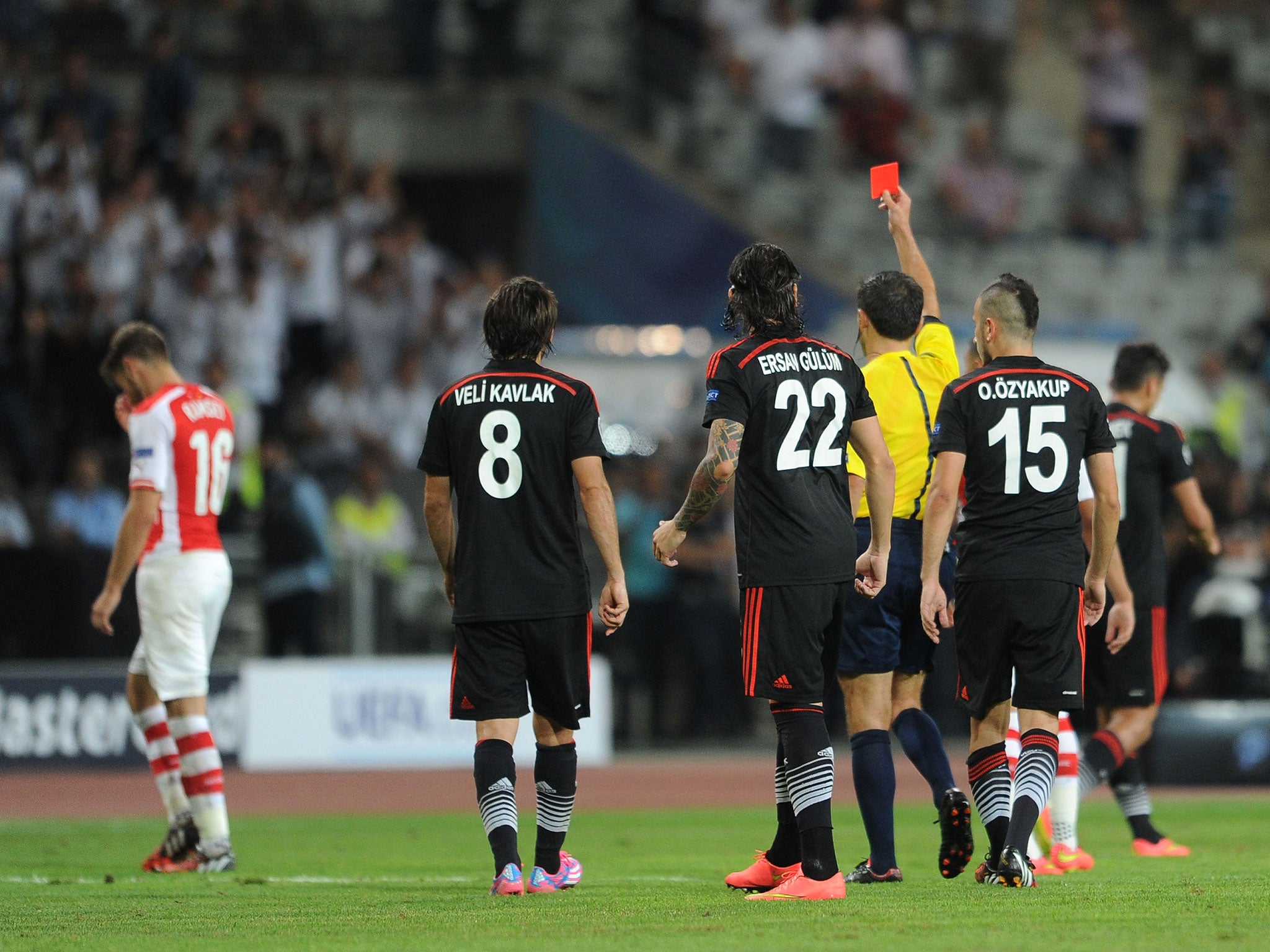 Aaron Ramsey receives his red card