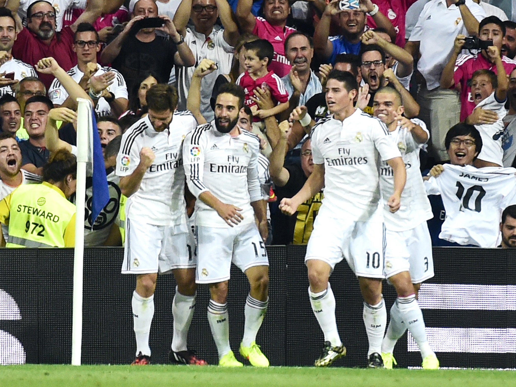 James Rodriguez celebrates scoring for Real Madrid in the Spanish Super Cup