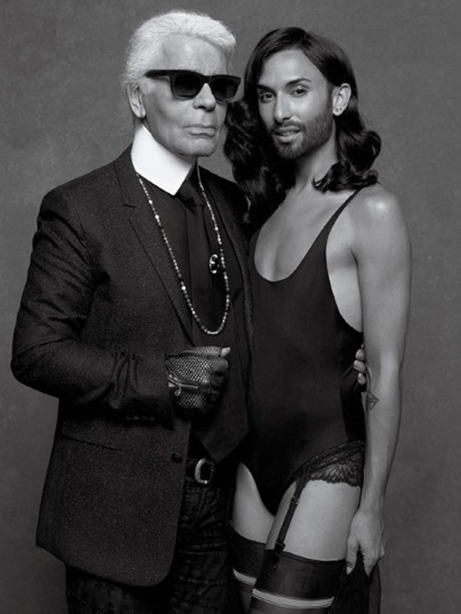 Austrian singer Conchita Wurst with legendary designer Karl Lagerfeld