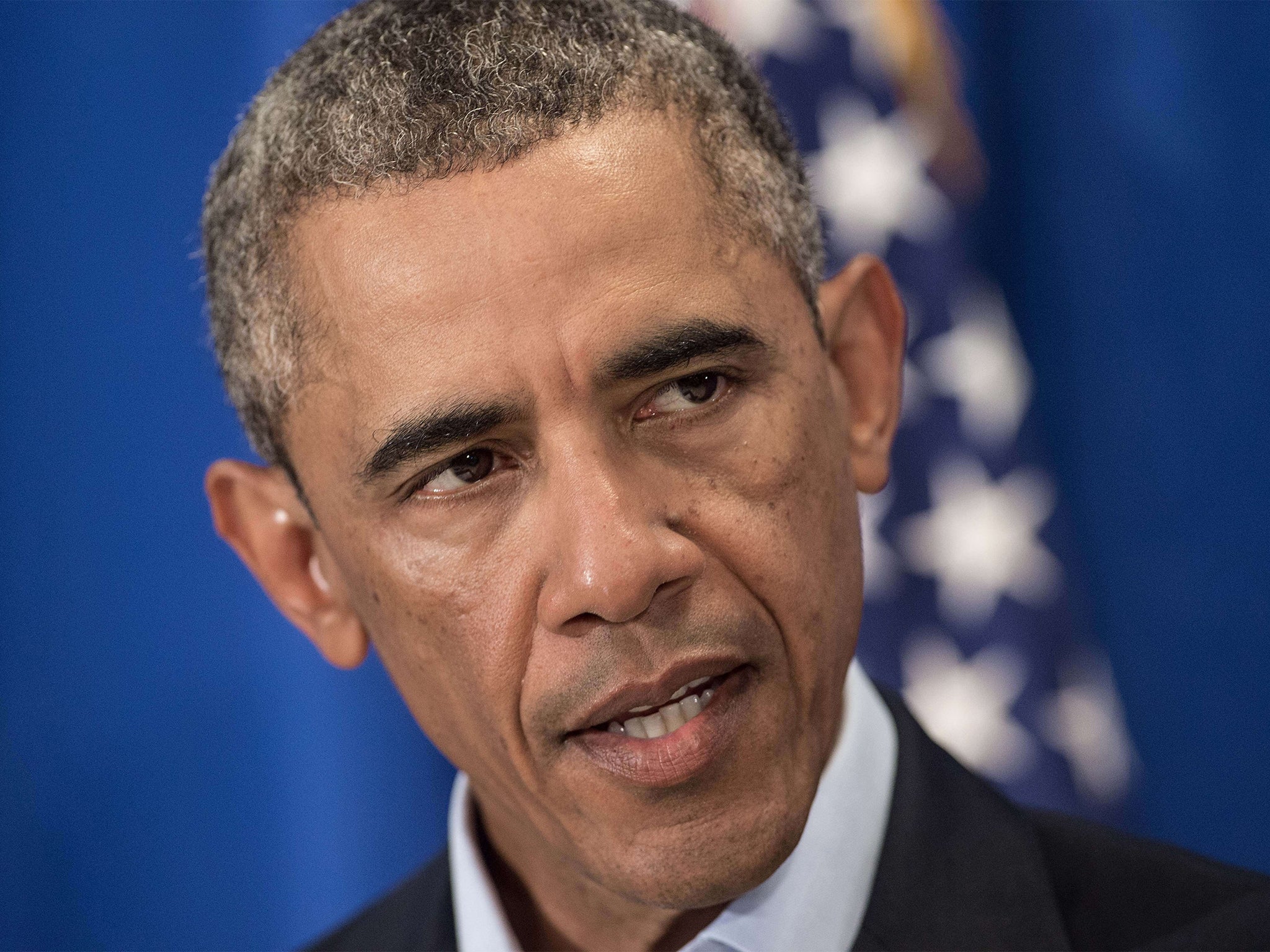 President Obama makes his defiant statement to the media (AP)