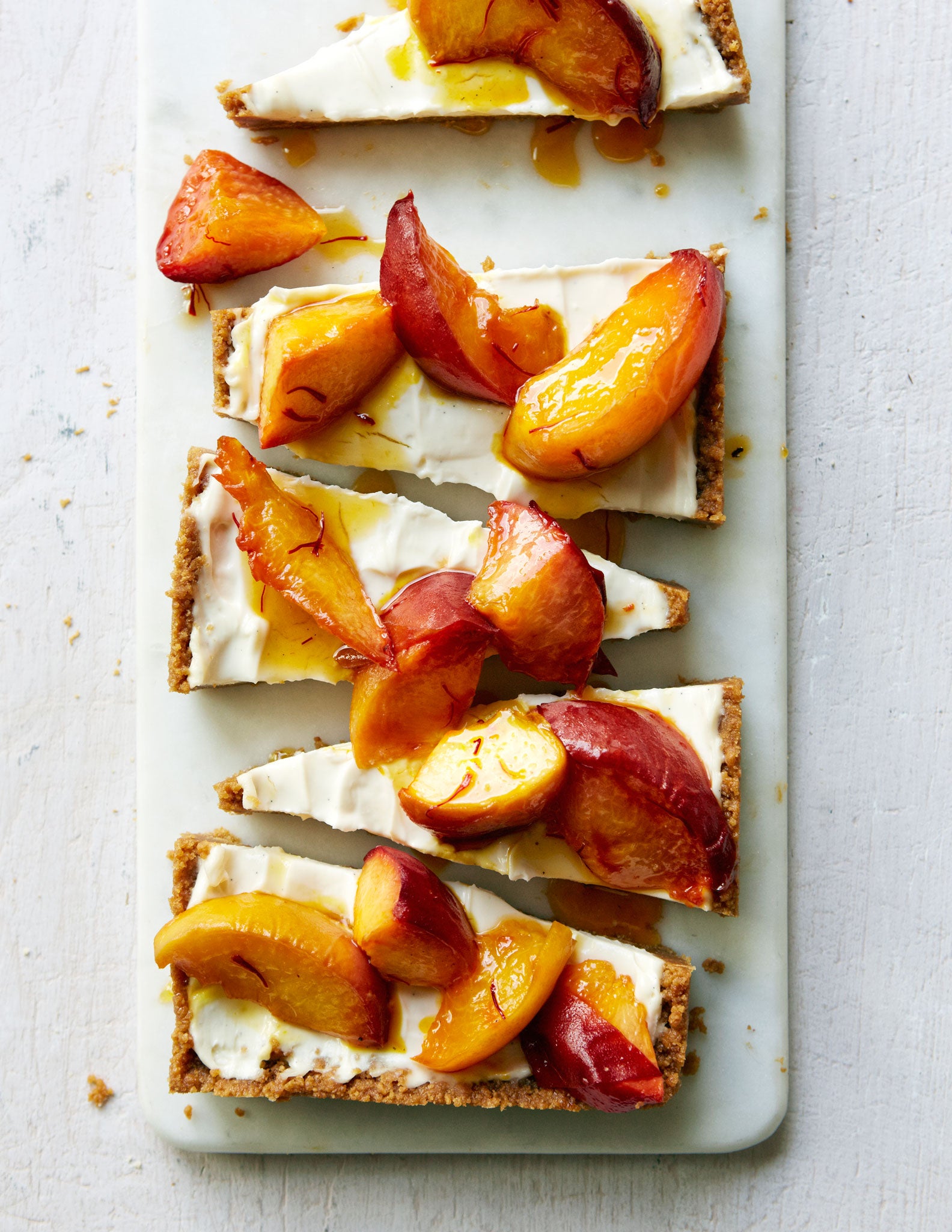 Peach, saffron and mascarpone tart