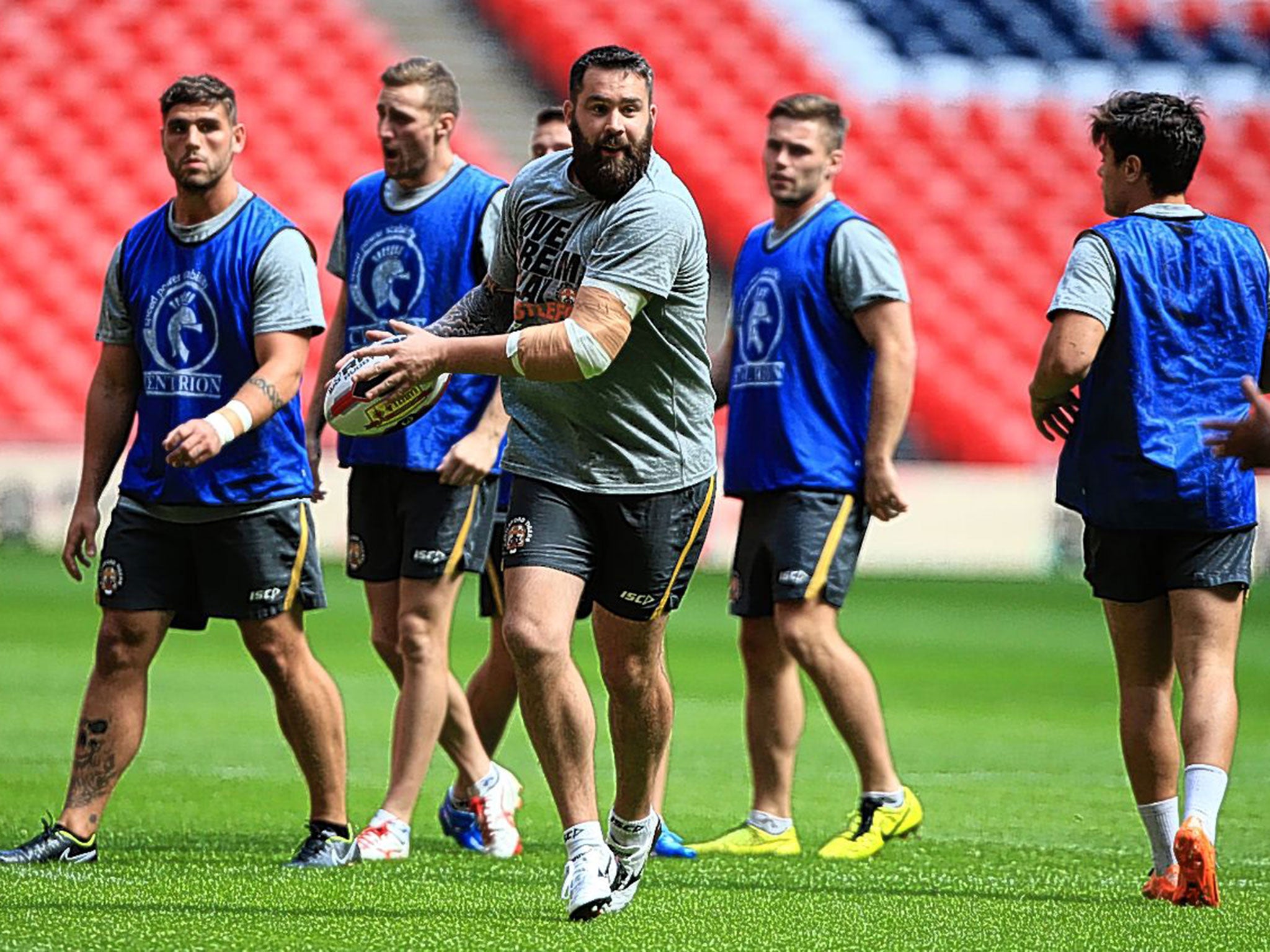 Castleford’s Craig Huby trains at Wembley on Friday as he attempts to prove his fitness for the Challenge Cup final