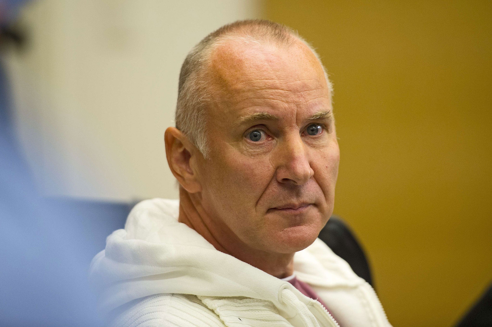 Detlef Guenzel during his trial at the court in Dresden, eastern Germany. The trial of the man accused of murdering a willing victim he met on a website for cannibalism fetishists starts in Germany