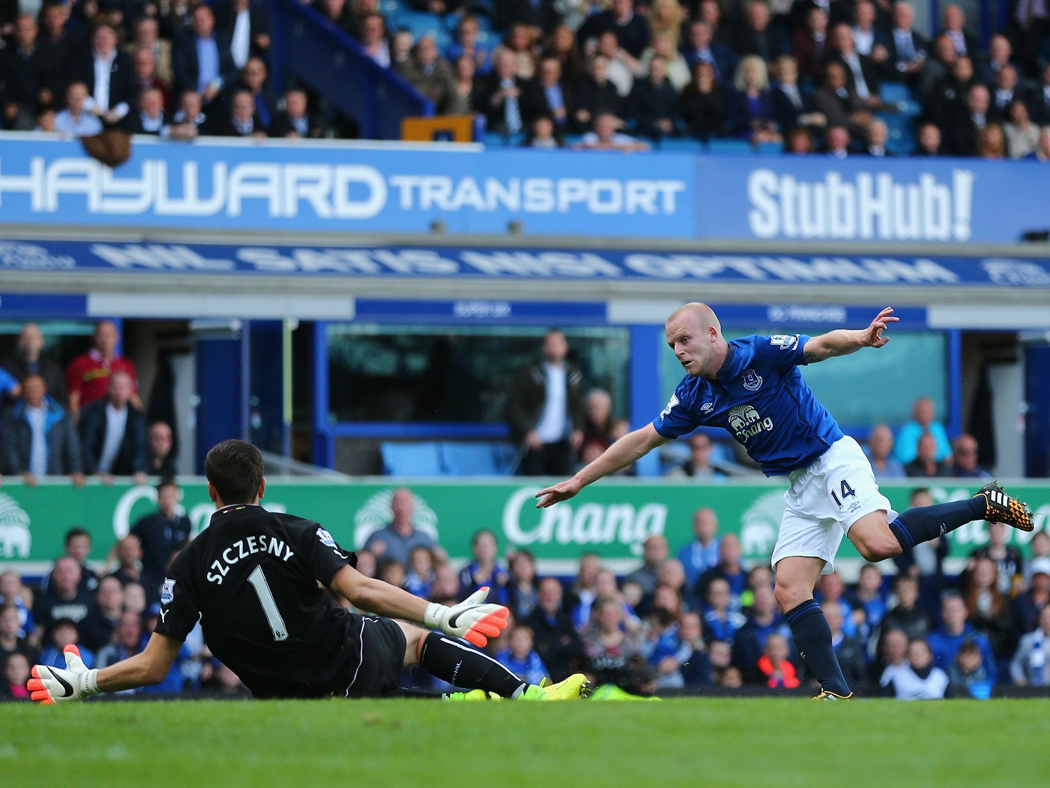 Steven Naismith scores against Arsenal