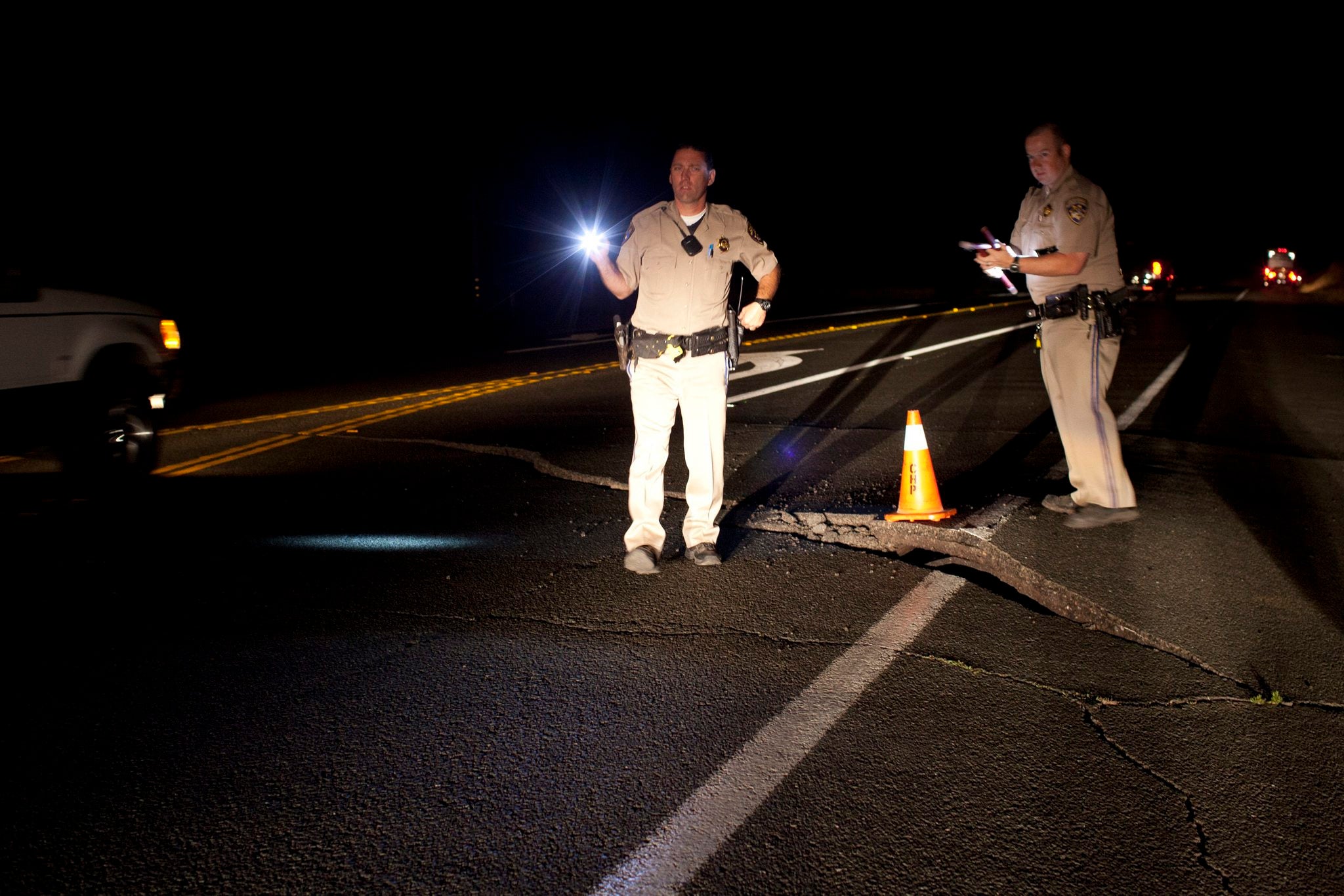 A buckled section of California's Highway 12 following the earthquake