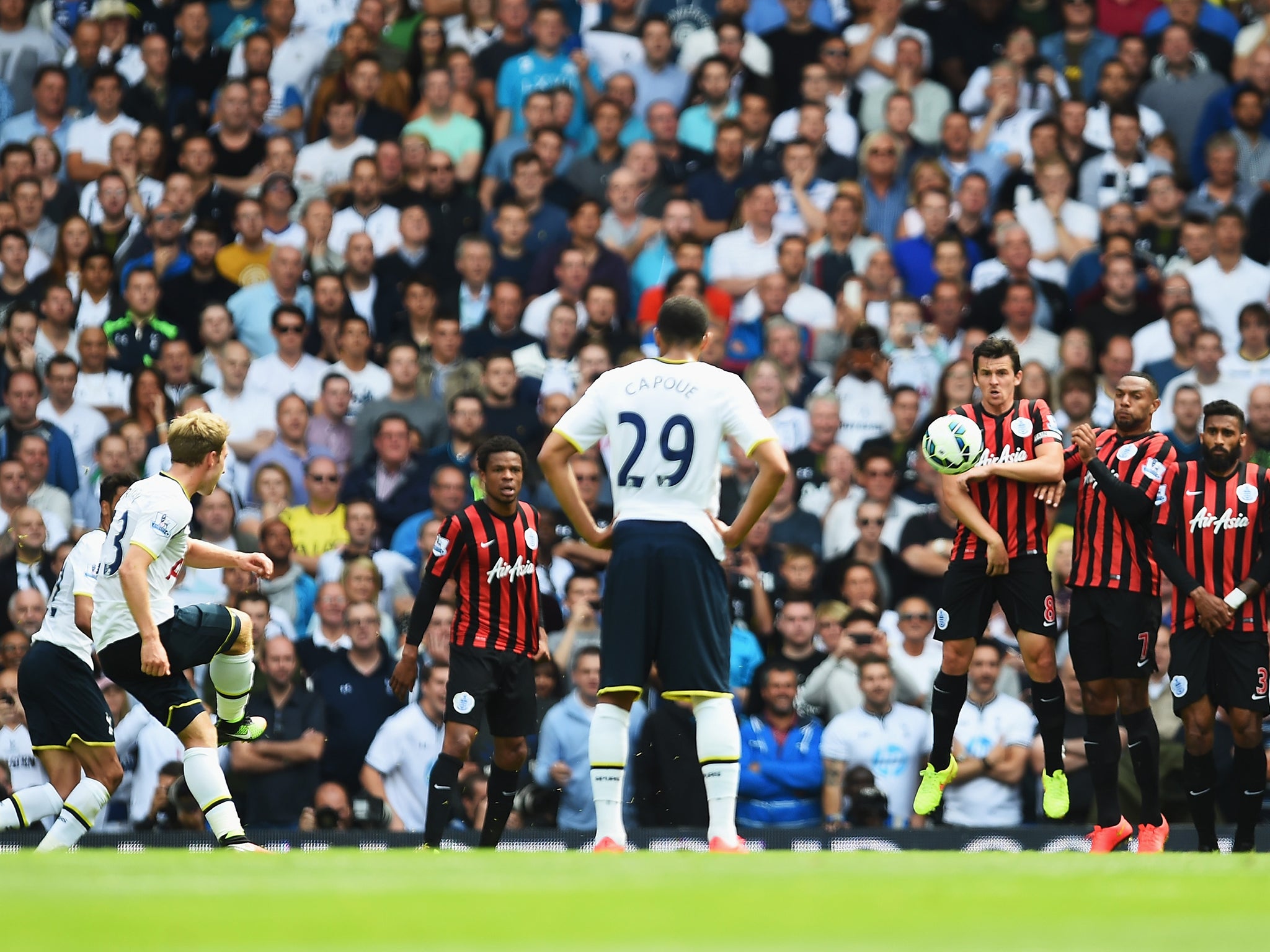 Christian Eriksen takes a free-kick against QPR