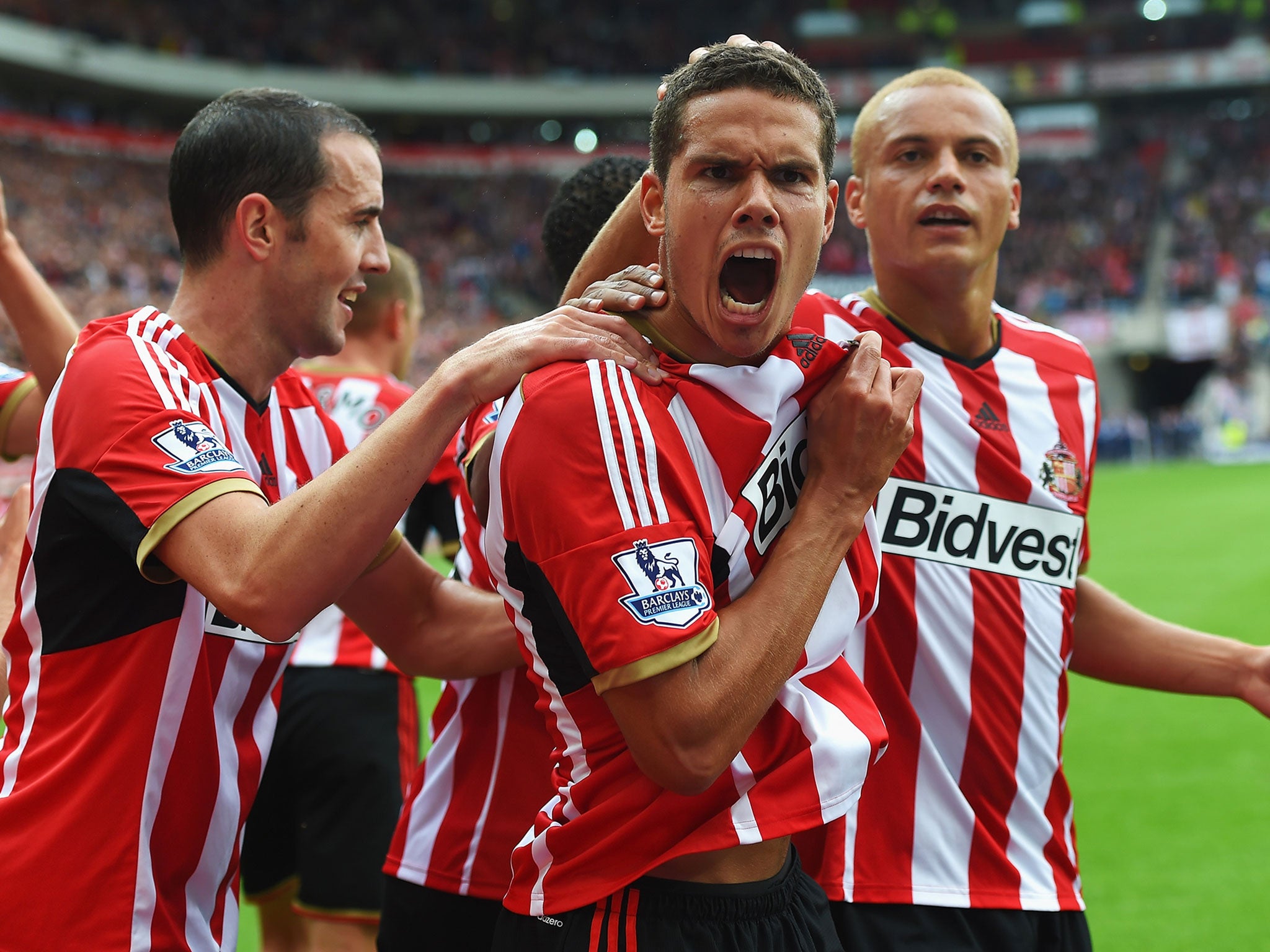 Sunderland’s Jack Rodwell celebrates his equaliser against Manchester United