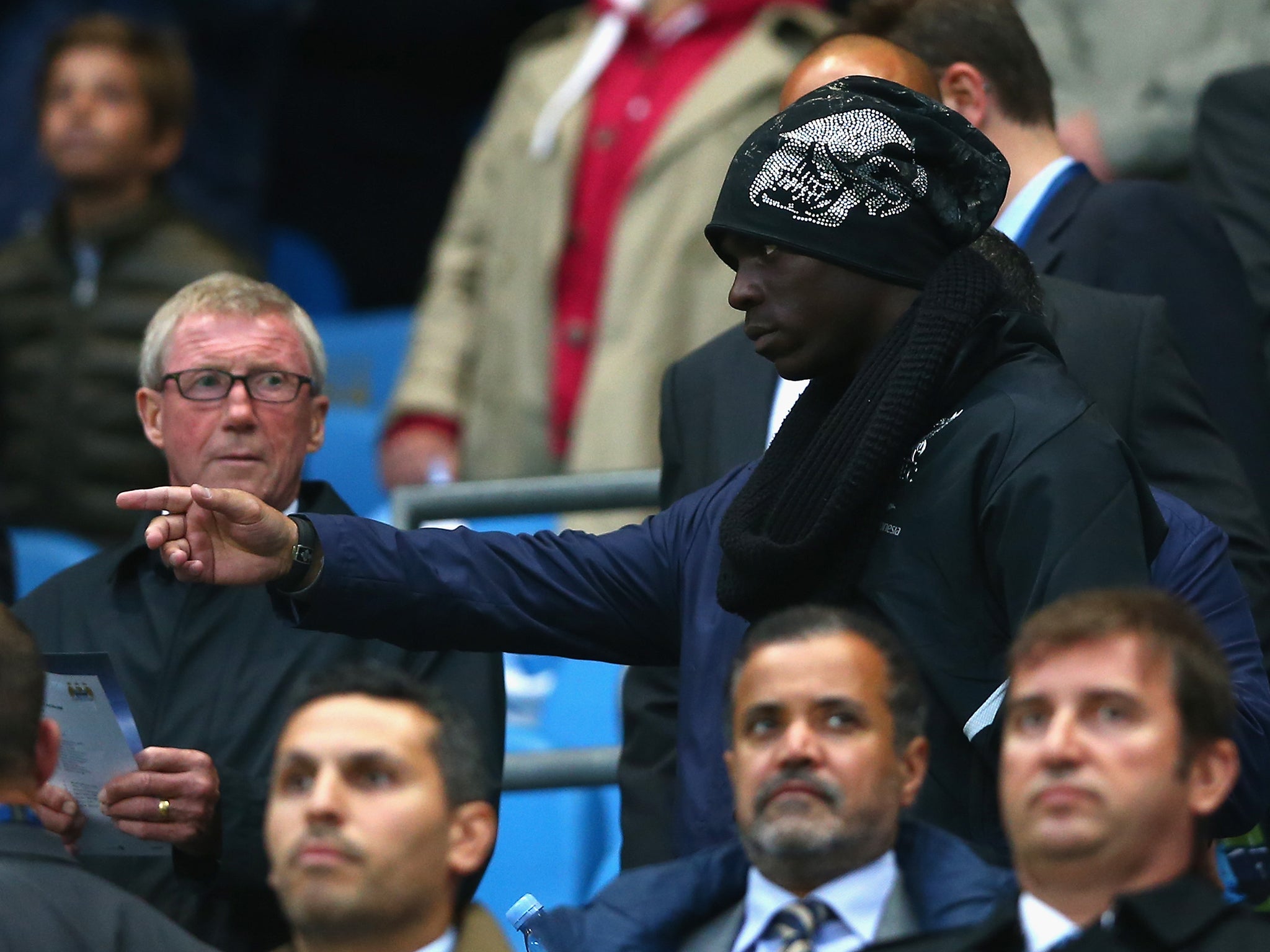 Mario Balotelli at the Etihad stadium to watch Manchester City vs Liverpool