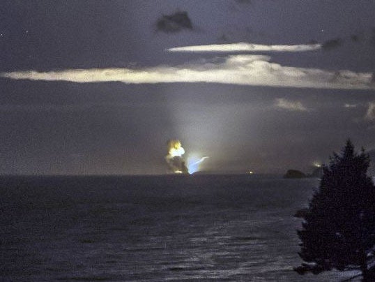 The horizon from Cape Greville in Alaska, after a rocket carrying an experimental Army strike weapon exploded after taking off