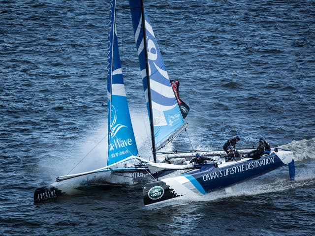 Leigh McMillan skipper of The Wave, Muscat, and a crew which includes double gold Olympic medallist Sarah Ayton had to fight all the way to win the Extreme Sailing Series 