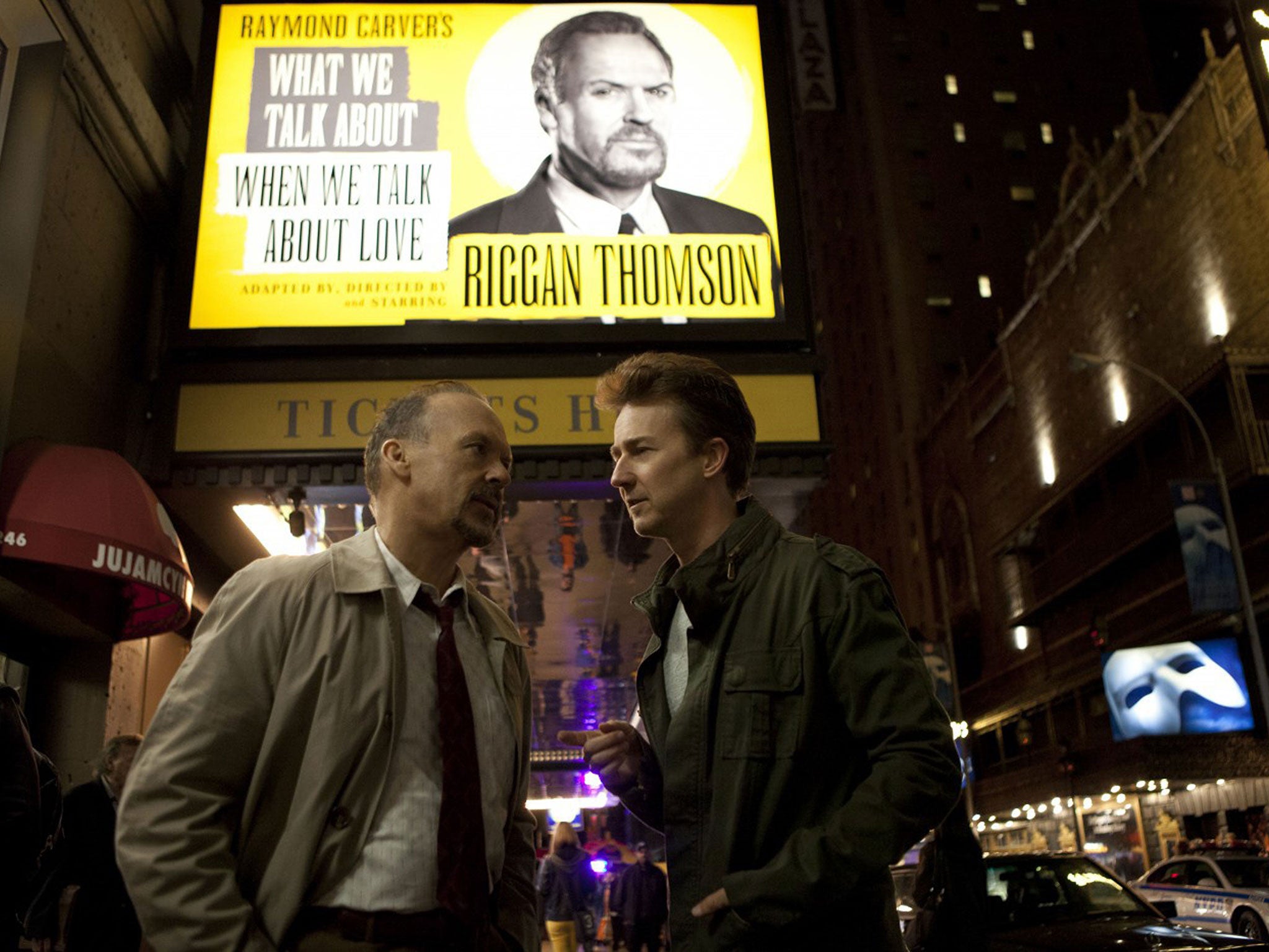 Michael Keaton and Edward Norton in Birdman