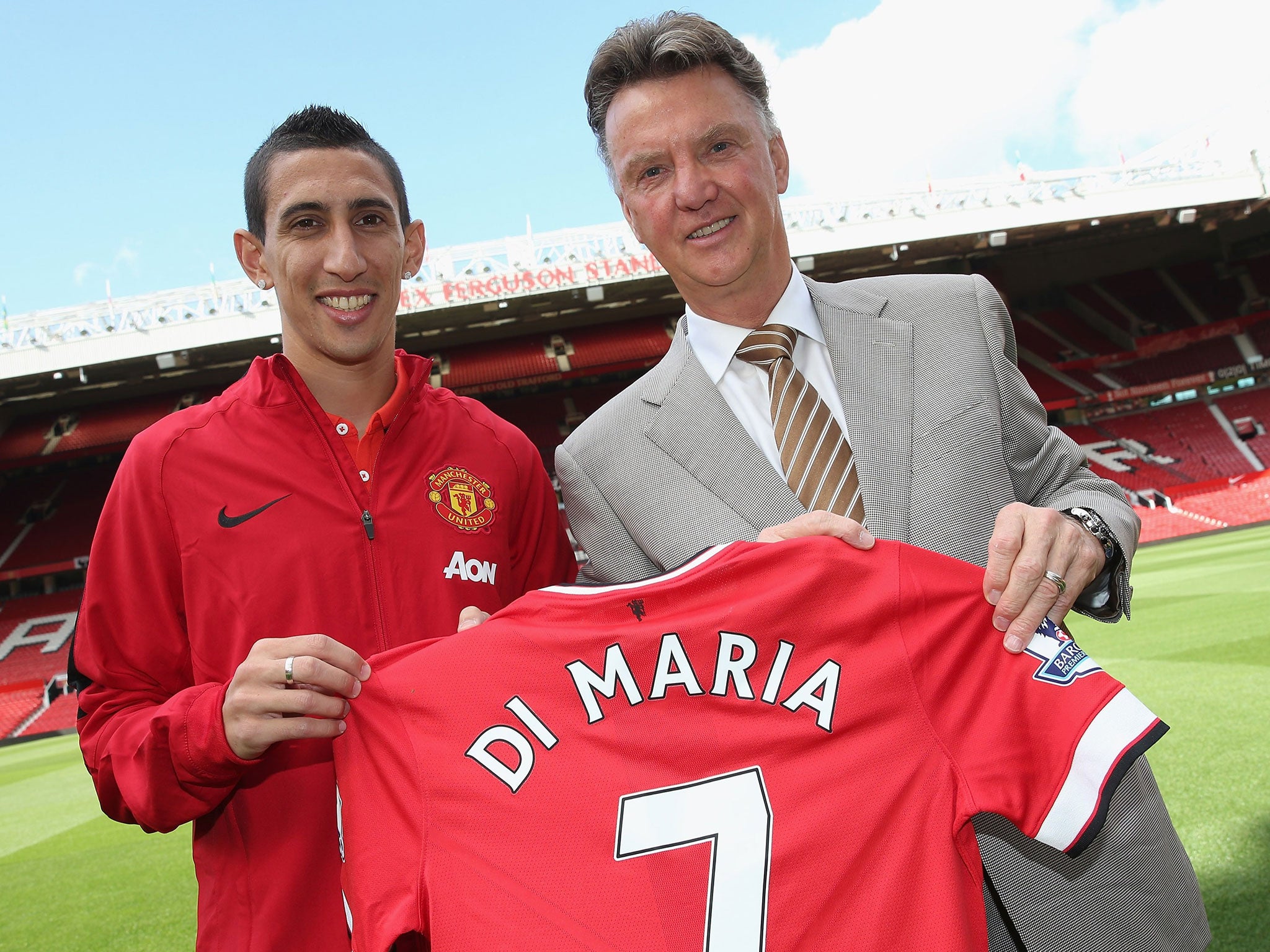 Angel Di Maria and Louis van Gaal at Old Trafford