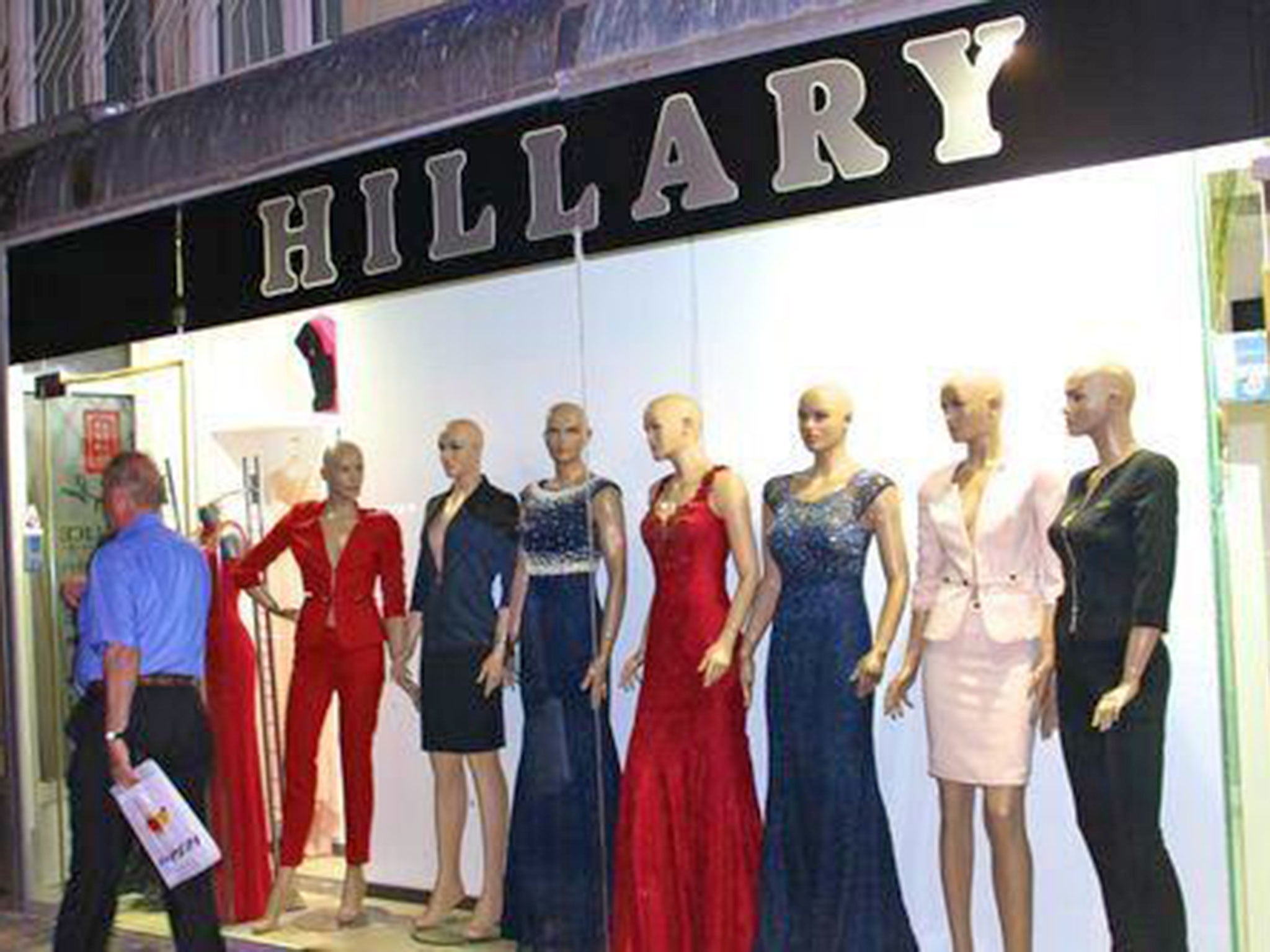 A clothing shop pays homage to Hillary Clinton's style in Kosovo