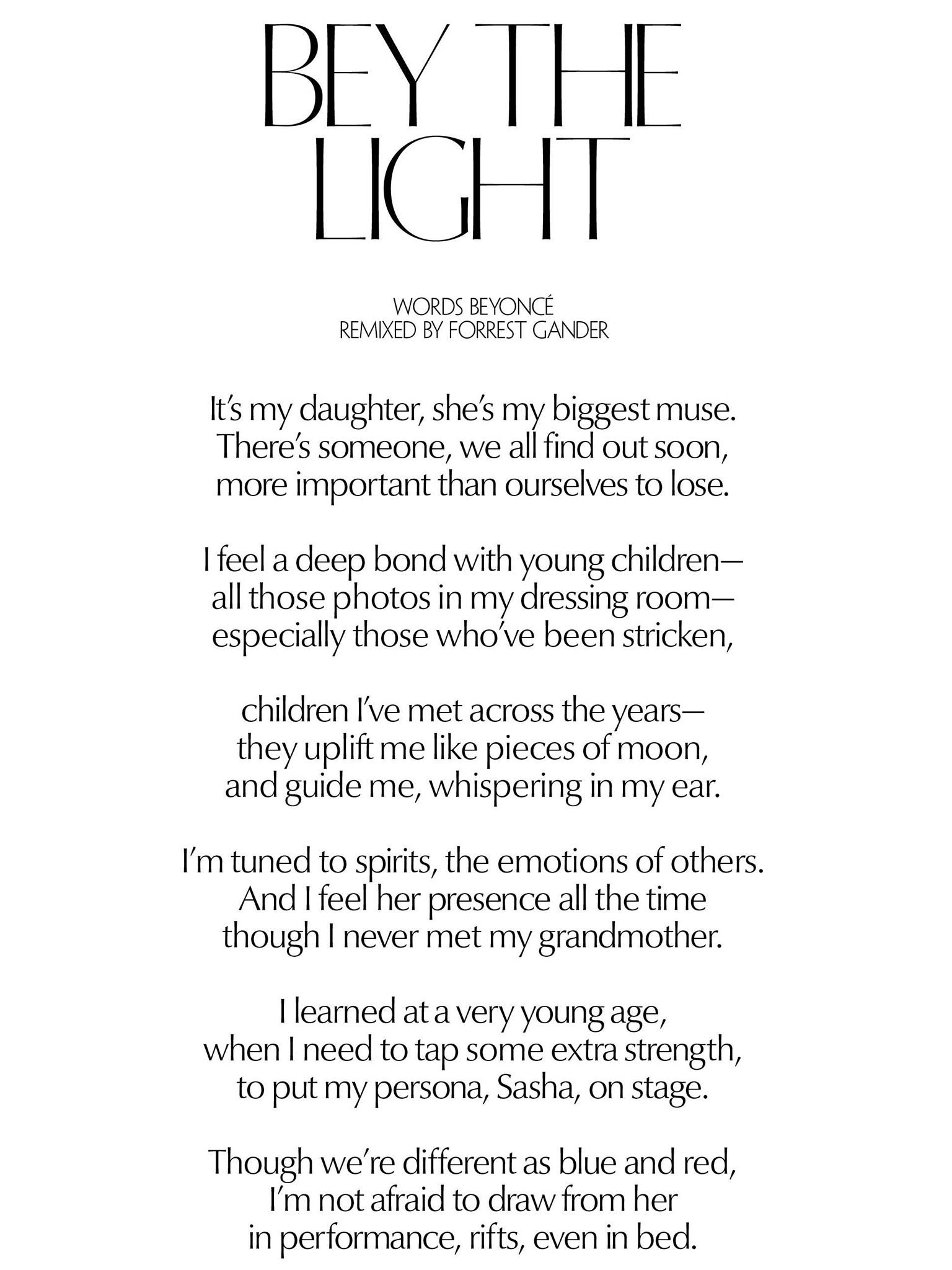 Beyonce's poem for CR Fashion Book