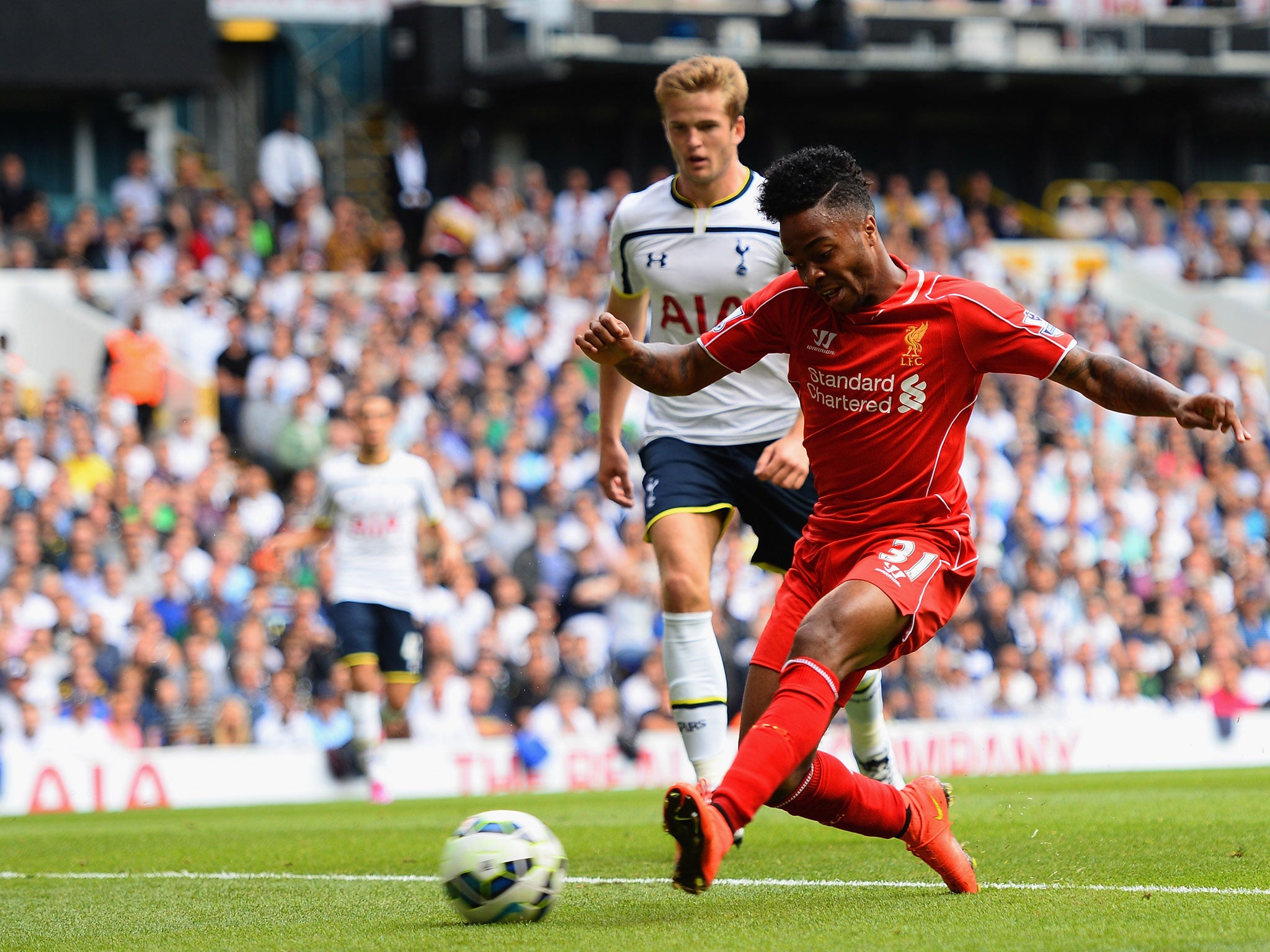 Raheem Sterling makes it 1-0 to Liverpool